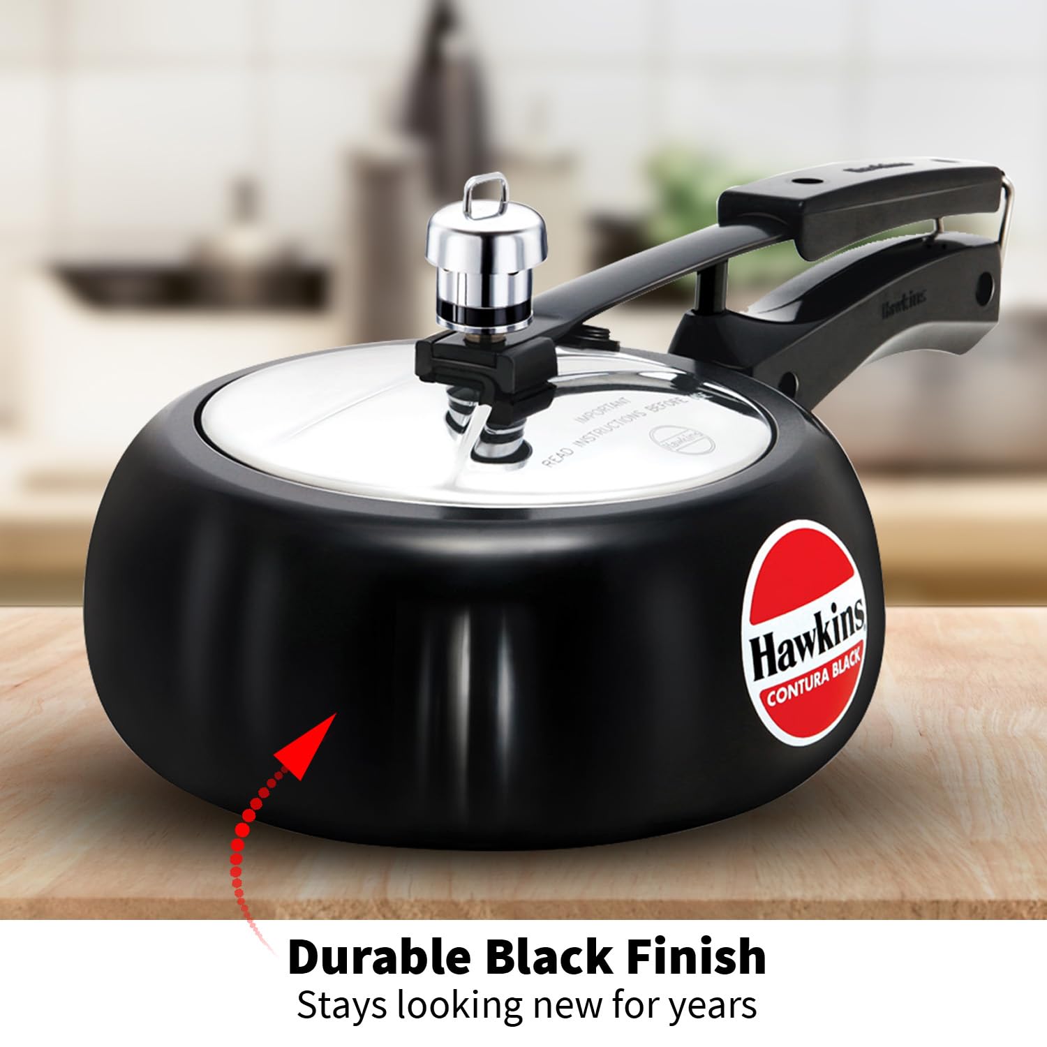 Hawkins 2L Black Pressure Cooker - Hard Anodized Aluminum Inner Lid, Compact Handi Cooker for Home & Kitchen (CB20) | Perfect for Fast Cooking, Meal Prep & Indian Cuisine