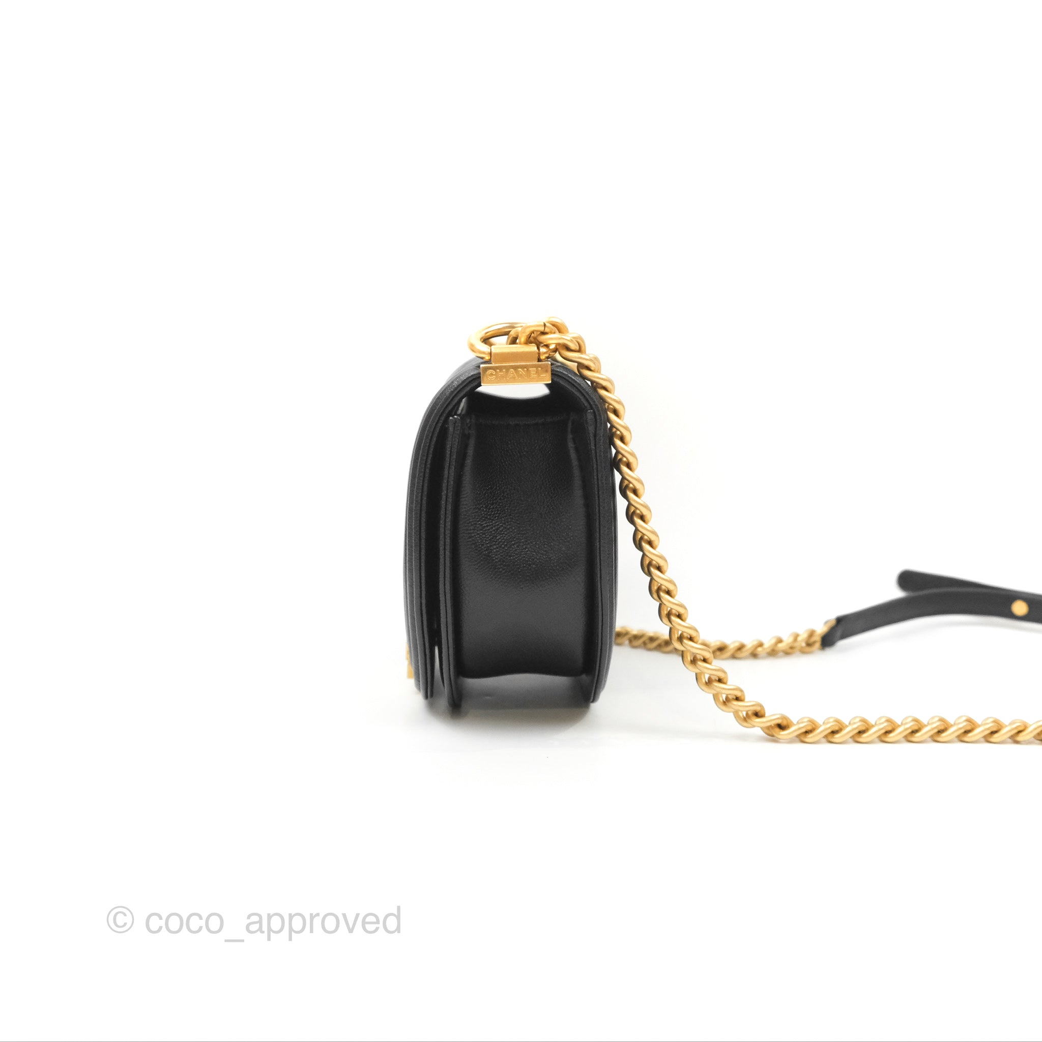 Chanel Boy Messenger Bag Black Caviar Leather with Aged Gold Hardware - Luxury Crossbody Bag for Women, Perfect for Work, Travel & Evening Events