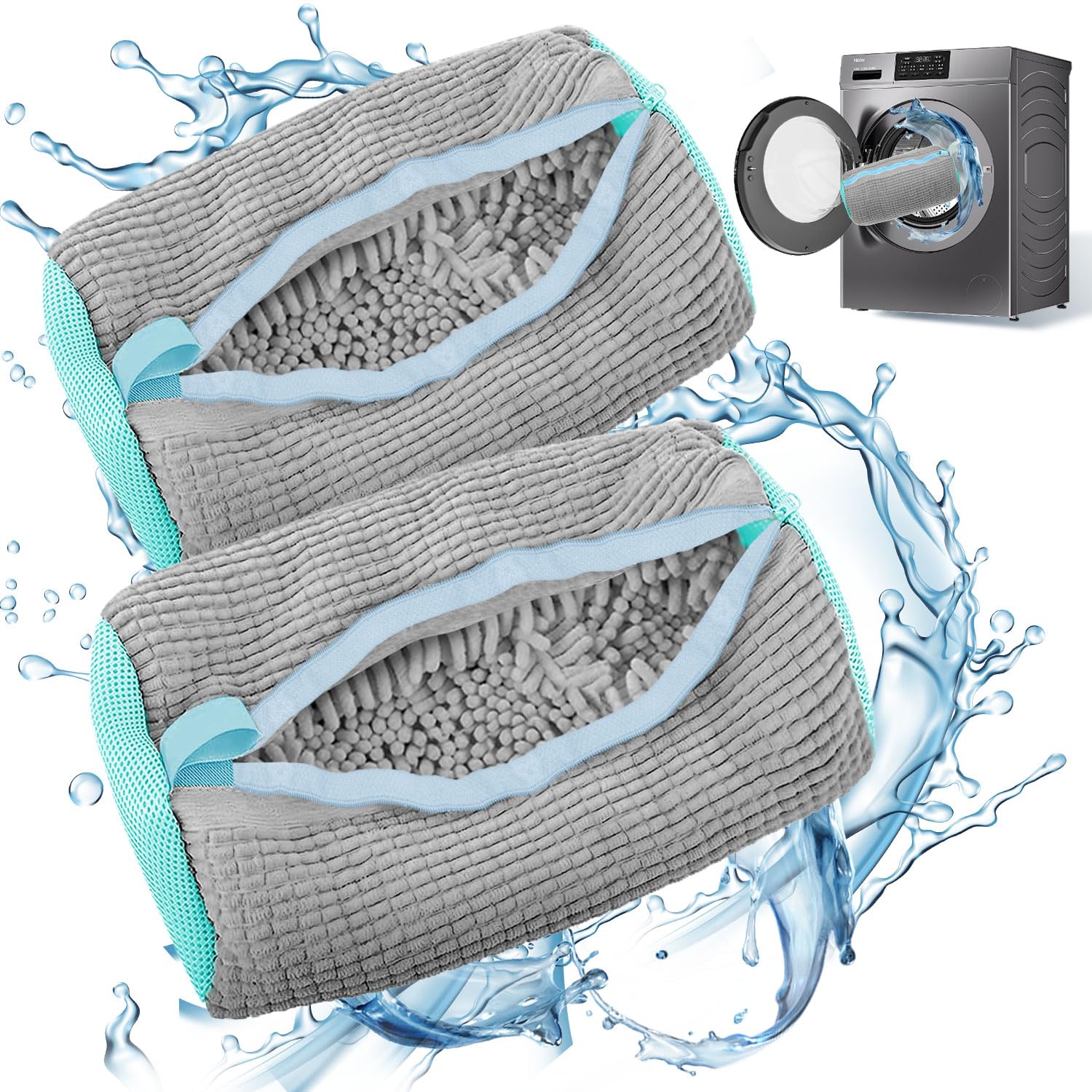 **Reusable Shoe Washing Machine Bag (2-Pack) - Laundry Bags for Sneakers, Tennis & Soccer Shoes - Washer & Dryer Safe - Stain-Free Cleaning Kit (Grey) - Perfect for Gym, Travel & Home Use**