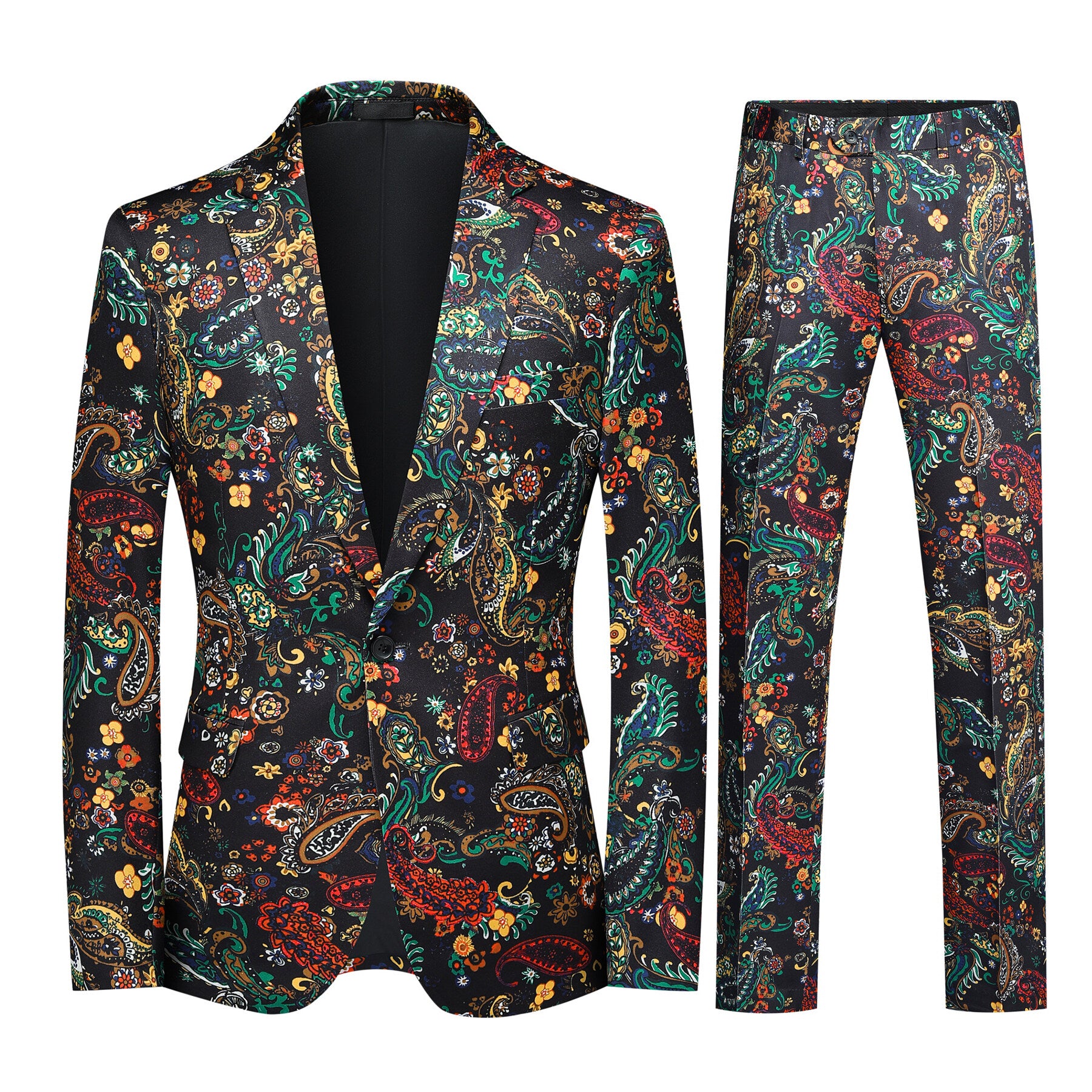 2 Piece Men's One Button Ethnic Print Suit Set - Stylish Formal & Wedding Attire for Parties, Events & Special Occasions