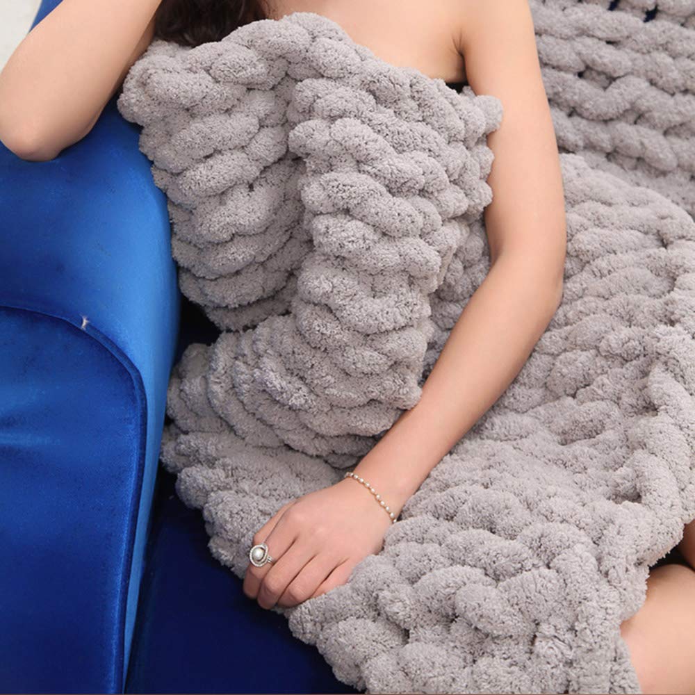 Handmade Chenille Throw Blanket - Ultra Soft Chunky Knit Blanket for Adults | Cozy Weighted Blanket with Luxury Cable Knit Design | Perfect for Bed, Sofa, Chair, Yoga & Meditation (120x150cm, Beige)