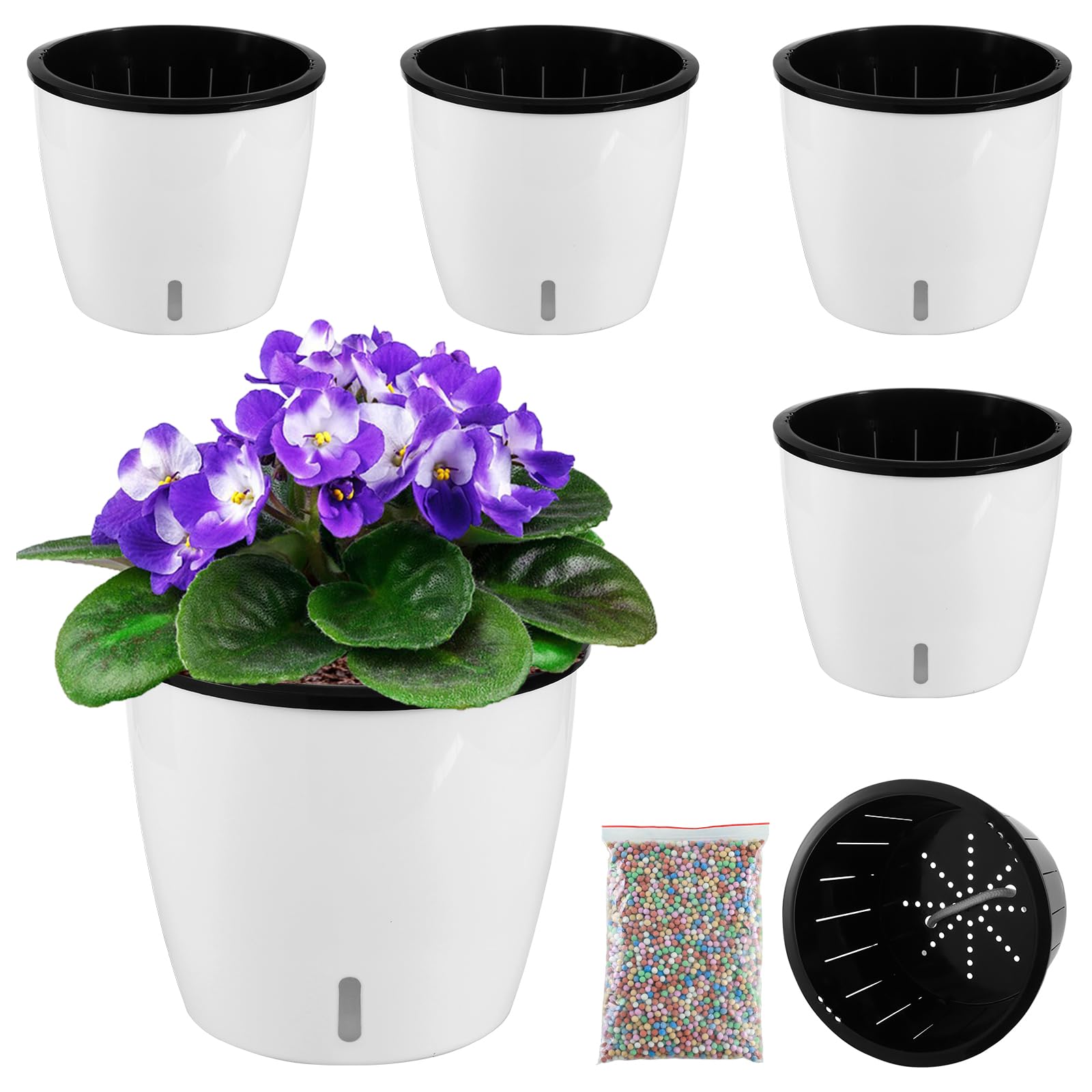 Planterhoma 6.7 Inch Self Watering Plant Pots - 4 Pack African Violet Pots with Water Level Indicator, Drainage Holes & Wick System - Ideal for Orchids, Devil's Ivy, Succulents - Perfect for Home, Office & Indoor Gardening