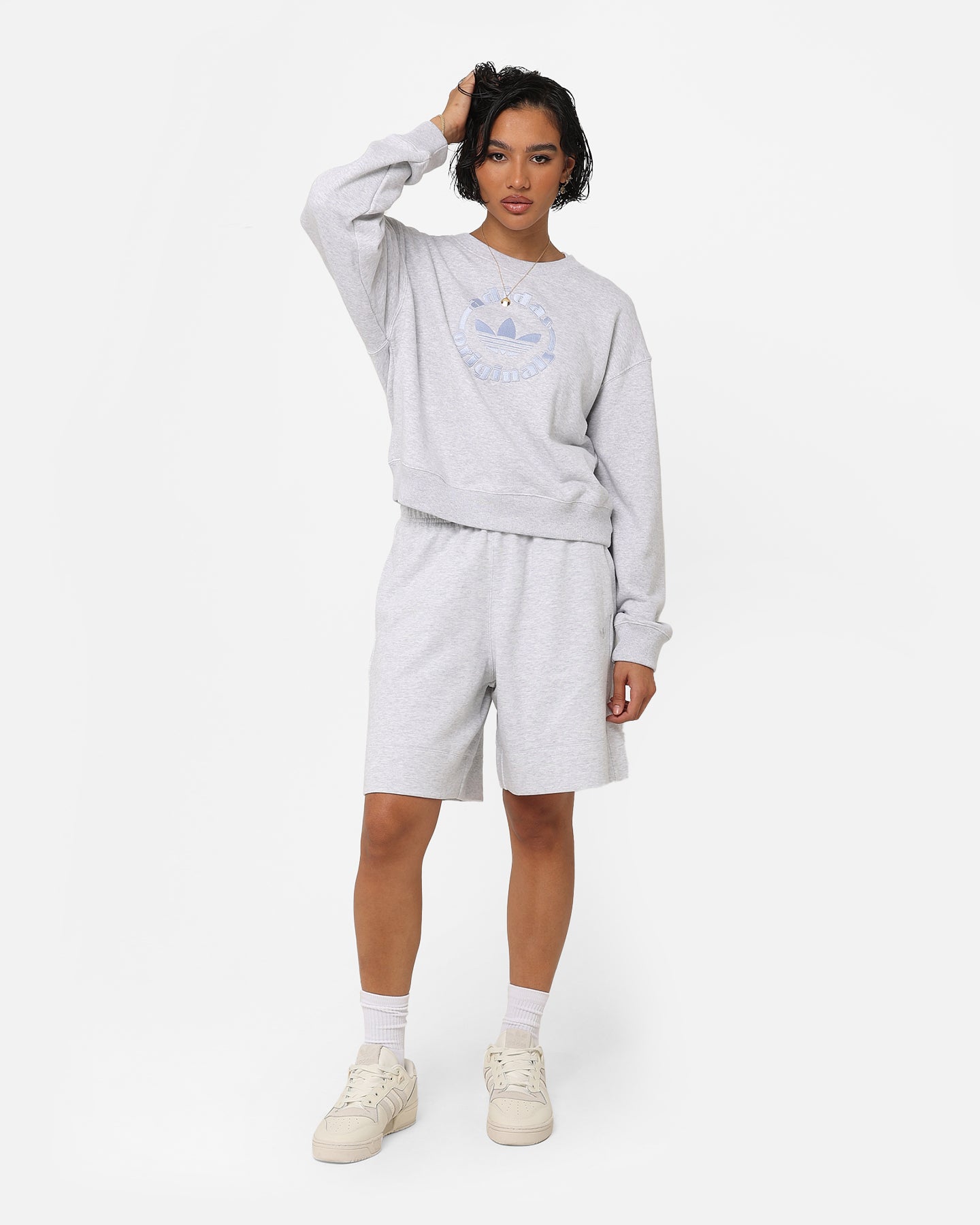 Adidas Women's Light Grey Fleece Sweatshirt - Soft Casual Pullover for Workout, Lounge & Everyday Wear