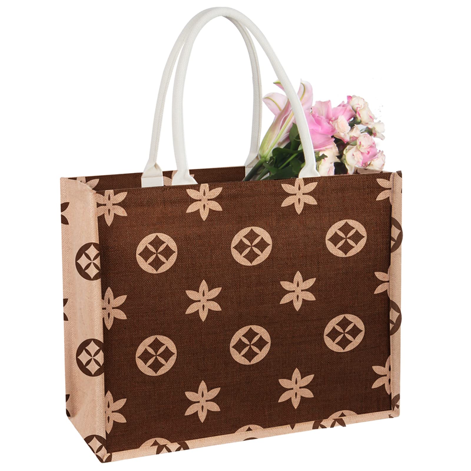 Eco-Friendly Jute Tote Bag for Women - Large Reusable Grocery & Beach Bag with Sturdy Handles - Perfect for Shopping, Travel, and Sustainable Gifting