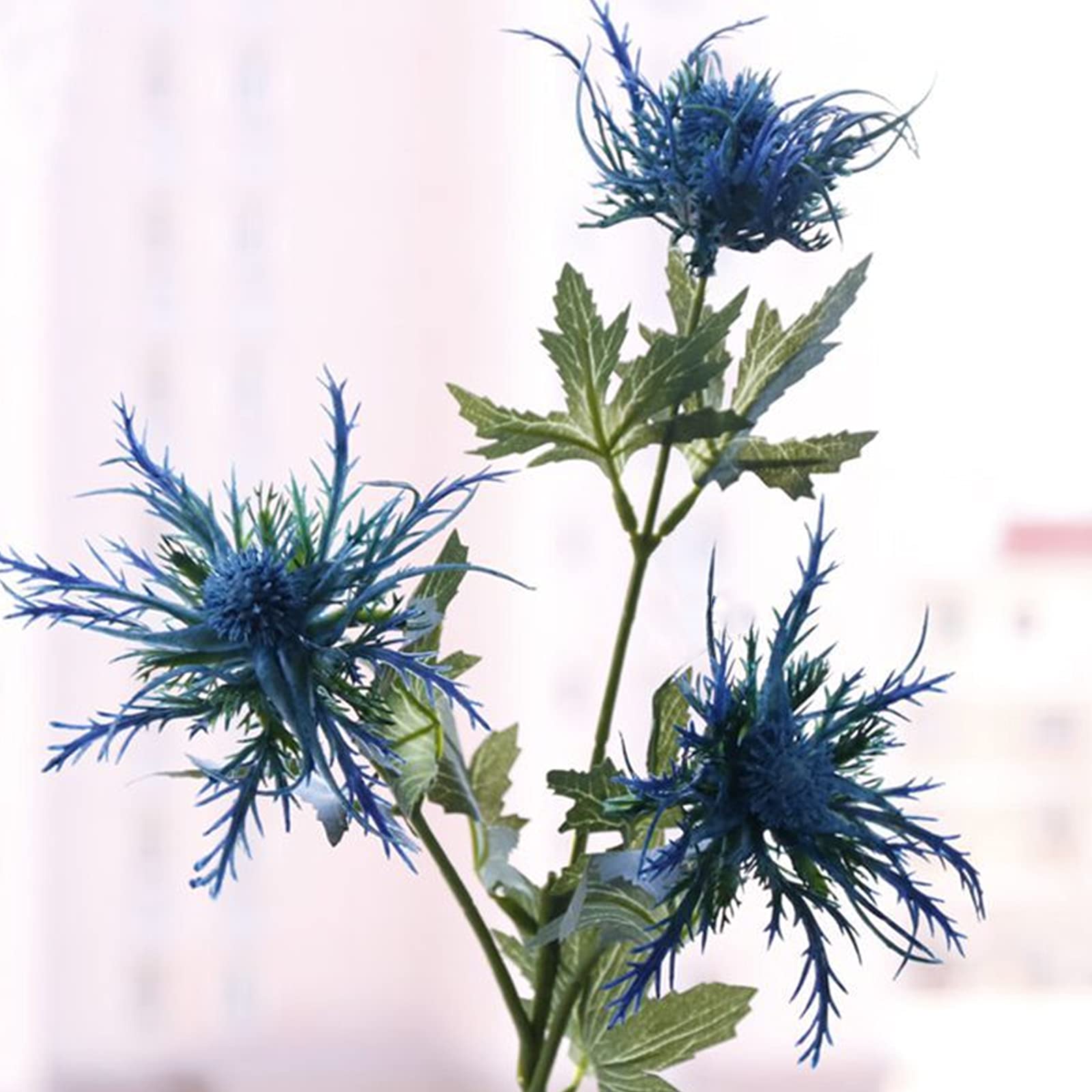 3 Pcs Artificial Blue Thistle Flowers Spray - Faux Eryngium Floral Stems for Wedding Bouquets, Centerpieces, Home Decor & DIY Crafts - Perfect for Rustic, Boho and Farmhouse Style Arrangements