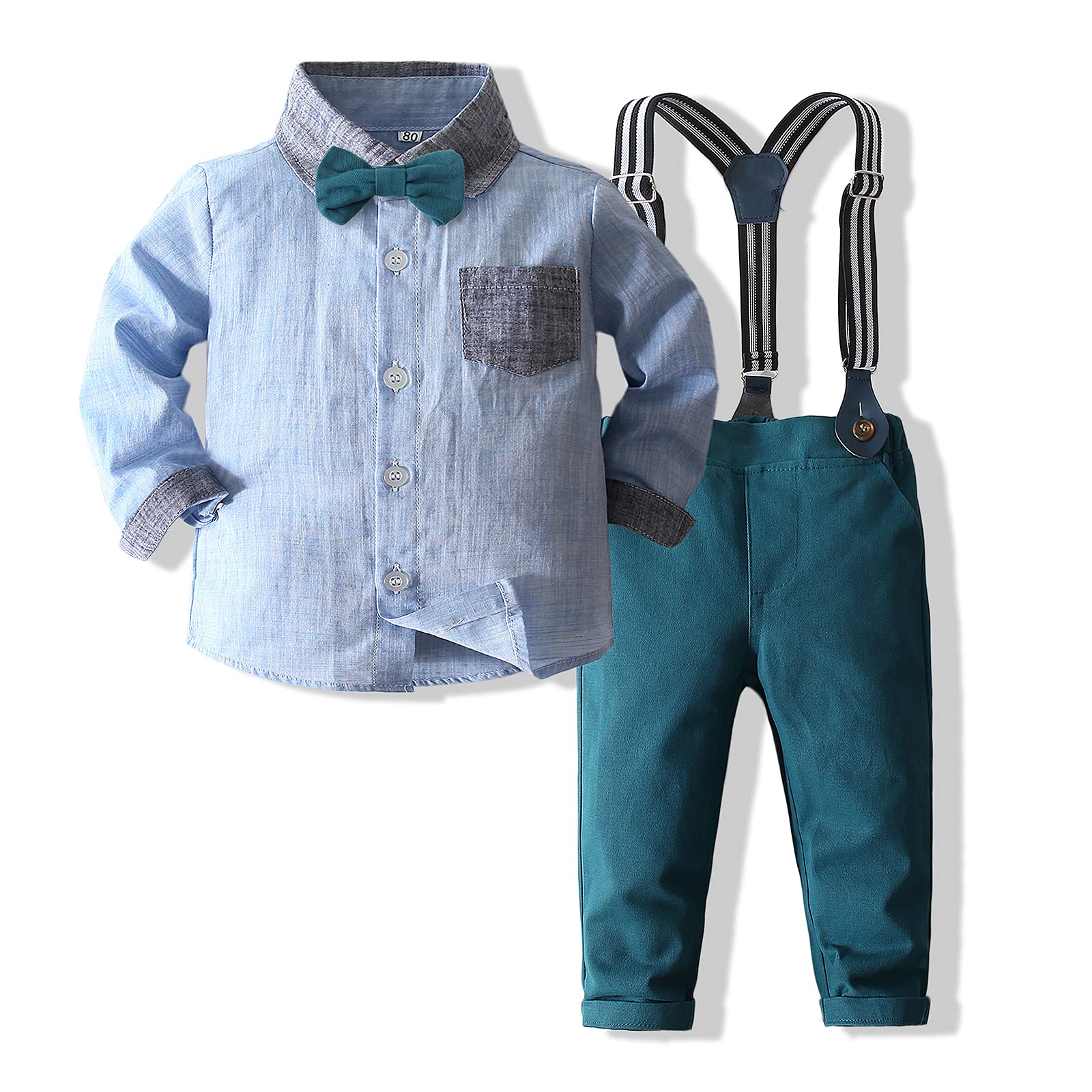 Kimocat Baby Boy Suit Set with Bow Tie & Suspenders for Newborn - Formal Occasions