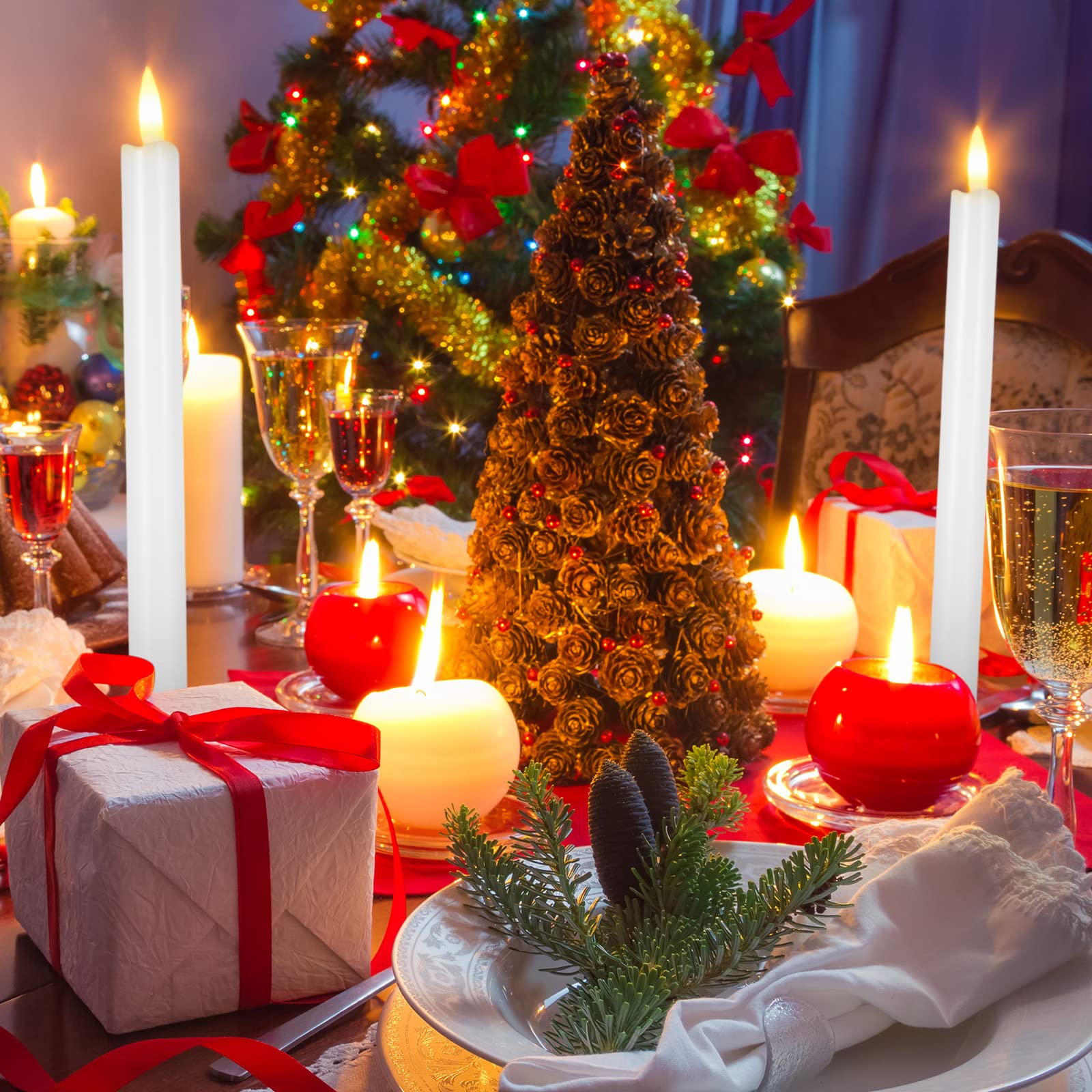 36 Pack 10 Inch Flameless LED Taper Candles - Battery Operated Flickering Candlesticks for Christmas, Wedding, Home Decor (White) | Perfect for Window Displays, Dining Tables & Romantic Ambiance