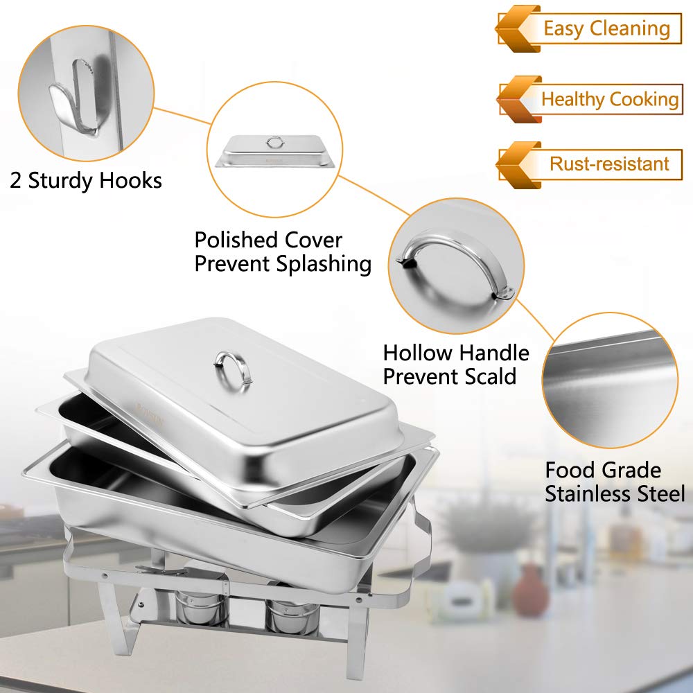 ROVSUN 8 Qt (2 Pack) Stainless Steel Buffet Chafing Dishes Set - NSF Certified Rectangular Catering Chafer Warmer with Trays, Lid & Folding Stand - Perfect for Banquets, Parties, Catering & Buffet Dining