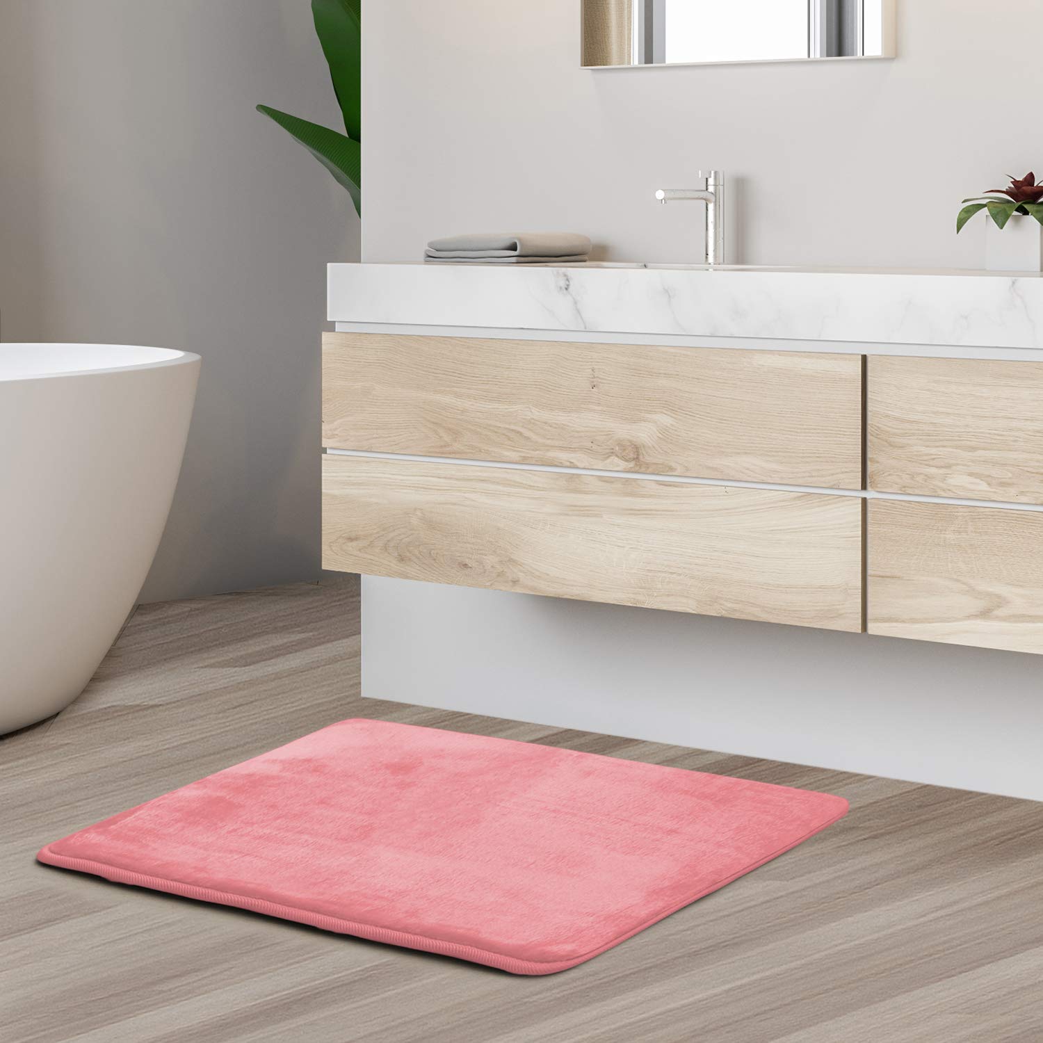 Clara Clark Memory Foam Bath Mat - Non-Slip Super Absorbent Soft Bathroom Rug - Fast Drying Machine Washable - Coral Pink 17