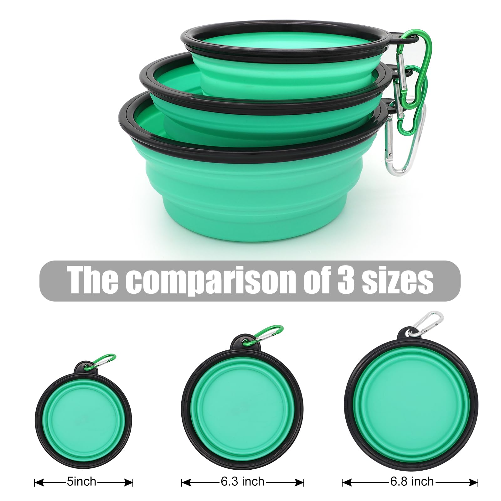 2-Pack Collapsible Dog Travel Bowls - Portable Foldable Pet Food & Water Dish for Small Dogs & Cats - Light Blue & Light Green - Perfect for Hiking, Camping & Travel Accessories