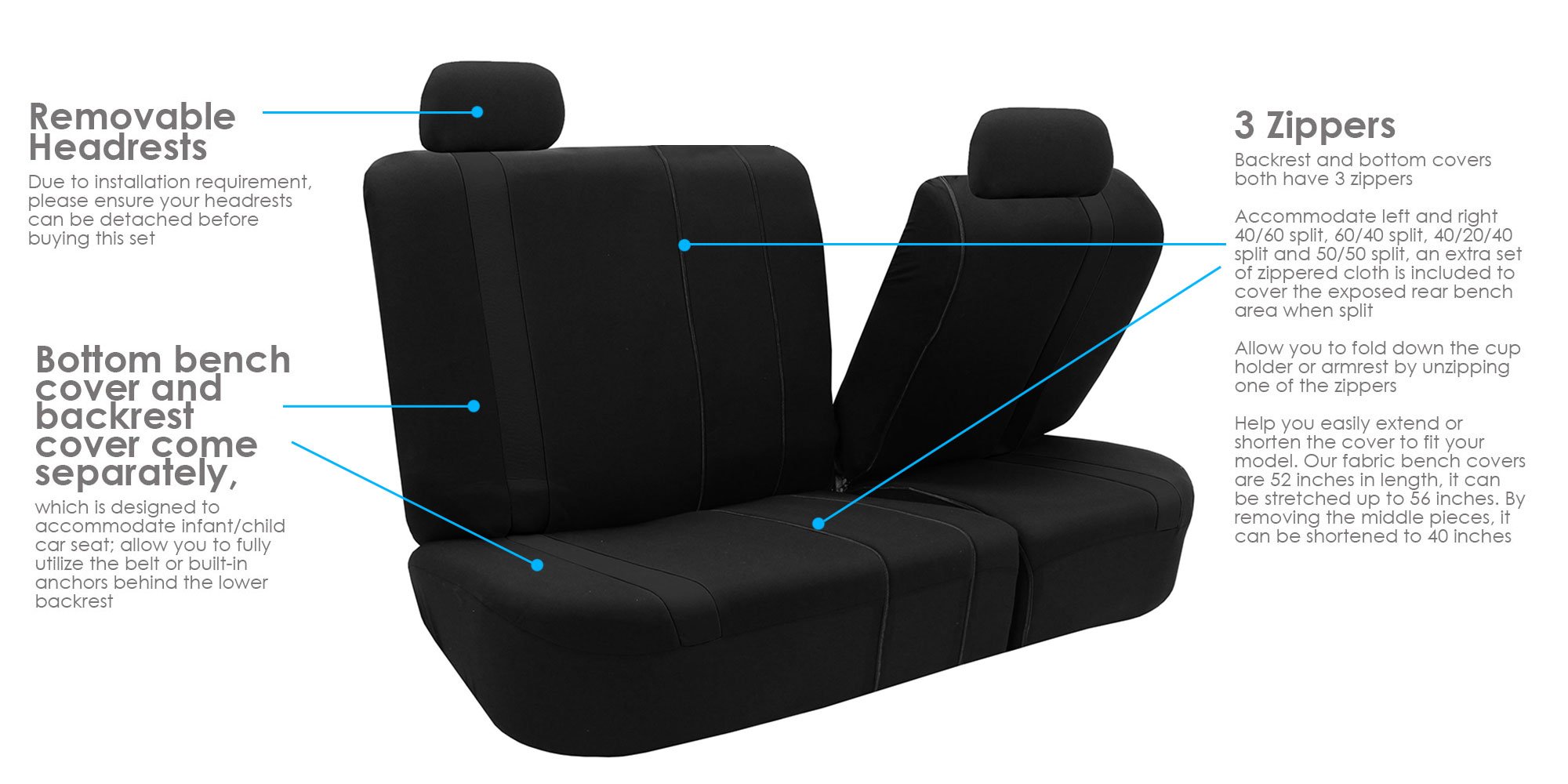 FH Group Universal Fit Car Seat Covers - Full Set Black Automotive Seat Protectors with Airbag Compatibility | Split Rear Design for Cars, Trucks & SUVs | Premium Interior Accessories for Comfort & Style | Perfect for Daily Commutes, Road Trips & Family Travel