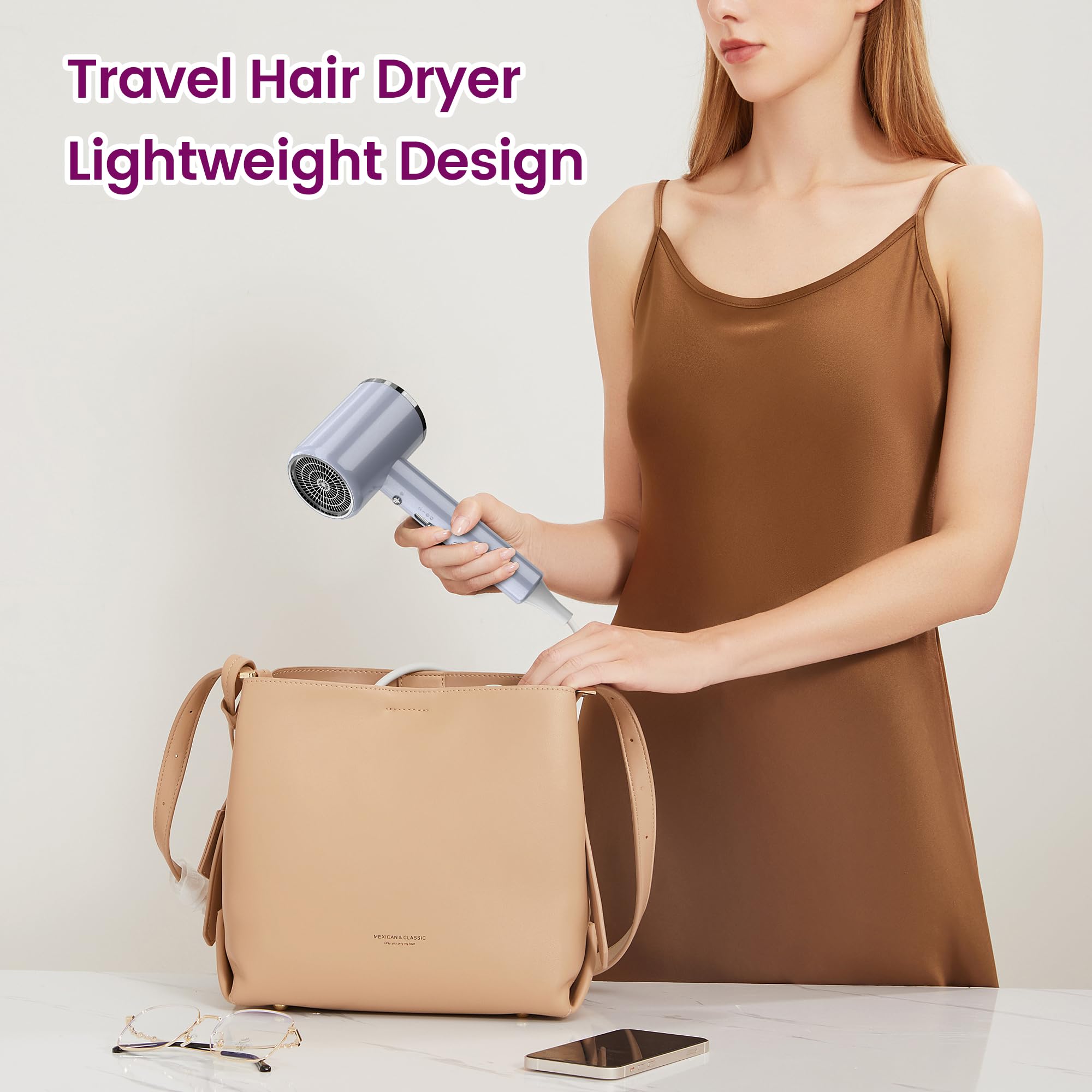 Professional Ionic Hair Dryer for Women & Men - Fast Drying, Lightweight Travel Blow Dryer with Styling Nozzle to Reduce Frizz (Grey) - Perfect for Home, Salon & On-The-Go Styling