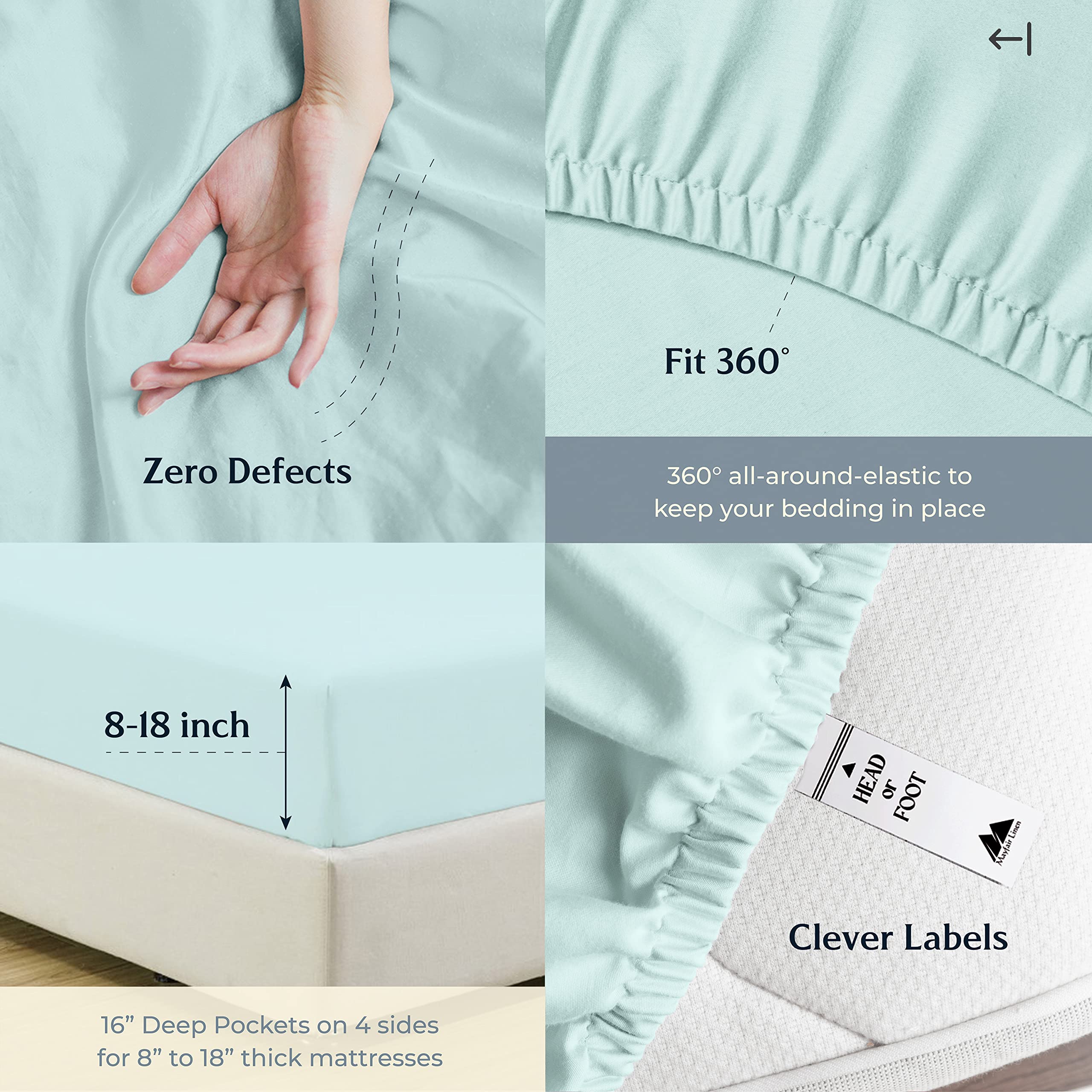 Mayfair Linen 500 Thread Count Twin XL Cotton Sheets - 3 Piece Ultra Soft Cooling Sateen Weave Bed Sheet Set in Sea Foam | Hotel Quality 16