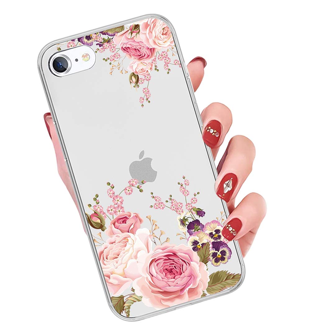 Rose Flower Clear Flexible TPU Bumper Case for iPhone SE 2020/iPhone 8/iPhone 7 - Soft Silicone Protective Cover with Cute Design | Perfect for Everyday Use, Work & Travel