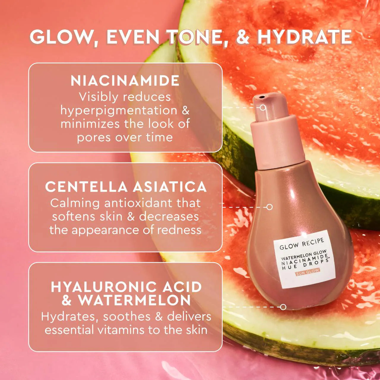 Glow Recipe Watermelon Glow Niacinamide Hue Drops Serum - Brightening & Hydrating Facial Treatment with Sun Protection, 40ml | Perfect for Daily Skincare Routine & Summer Glow Enhancement