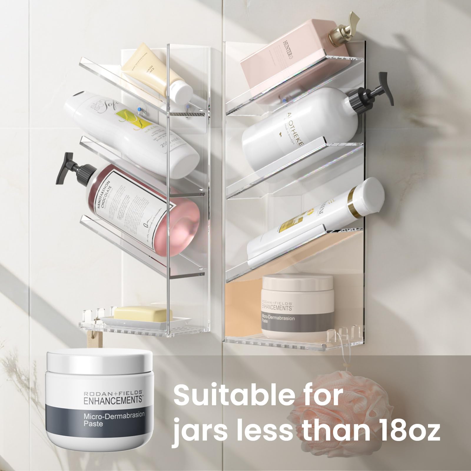 AITEE Clear Acrylic Shower Caddy Organizer - Wall Mounted Bathroom Storage Shelf with Suction Cups for Shampoo, Conditioner & Soap - No Drilling, Rustproof & Durable - Perfect for Small Bathrooms, Apartments & Dorm Showers