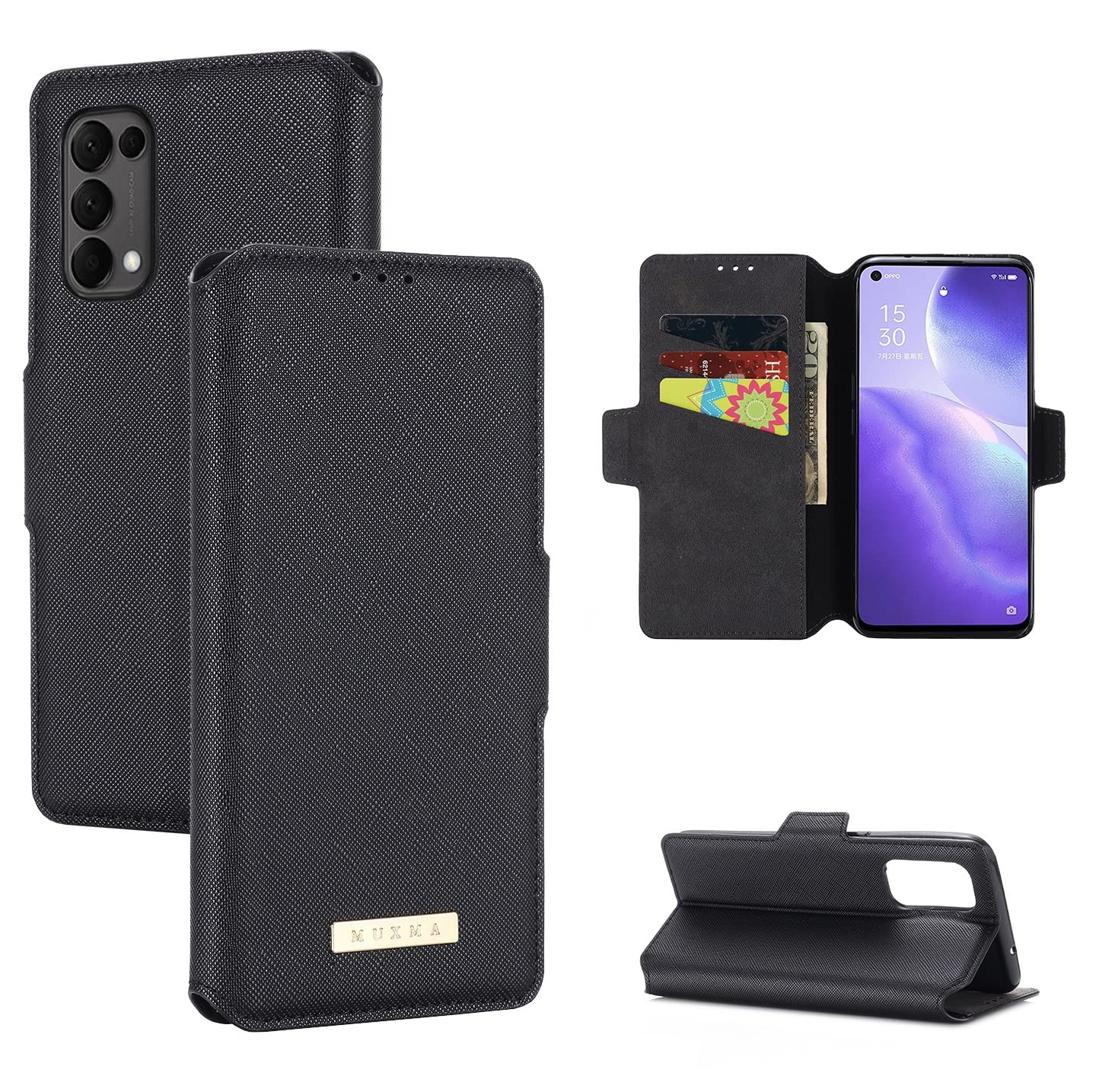 Premium PU Leather Flip Wallet Case for Oppo RENO5 5G - Shockproof Cover with Card Slots & Kickstand | Perfect for Work, Travel, and Everyday Protection
