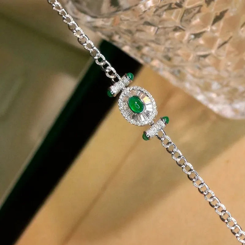 18K Gold Real Diamond & Natural Emerald Luxury Bracelet for Women - Elegant Gift for Banquet, Party & Special Occasions | High-Quality Au750 Jewelry