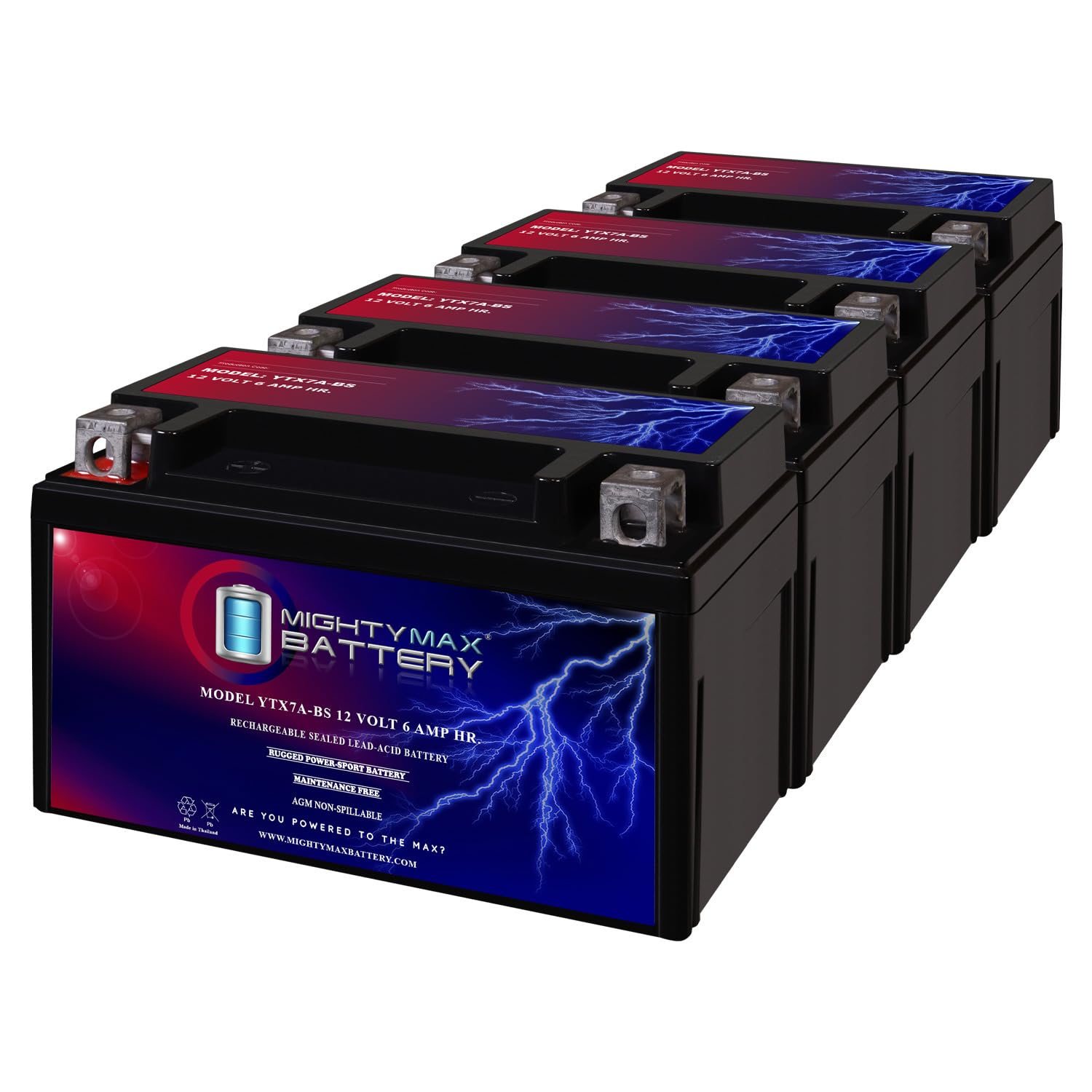 Mighty Max YTX7A-BS 12V 6Ah Sealed Lead Acid Battery - 4 Pack - Compatible with Peugeot Scooter 150 Tweet 2010-2013 - Perfect for Motorcycles, ATVs, and Power Sports Vehicles - Long-Lasting Power for Outdoor Adventures