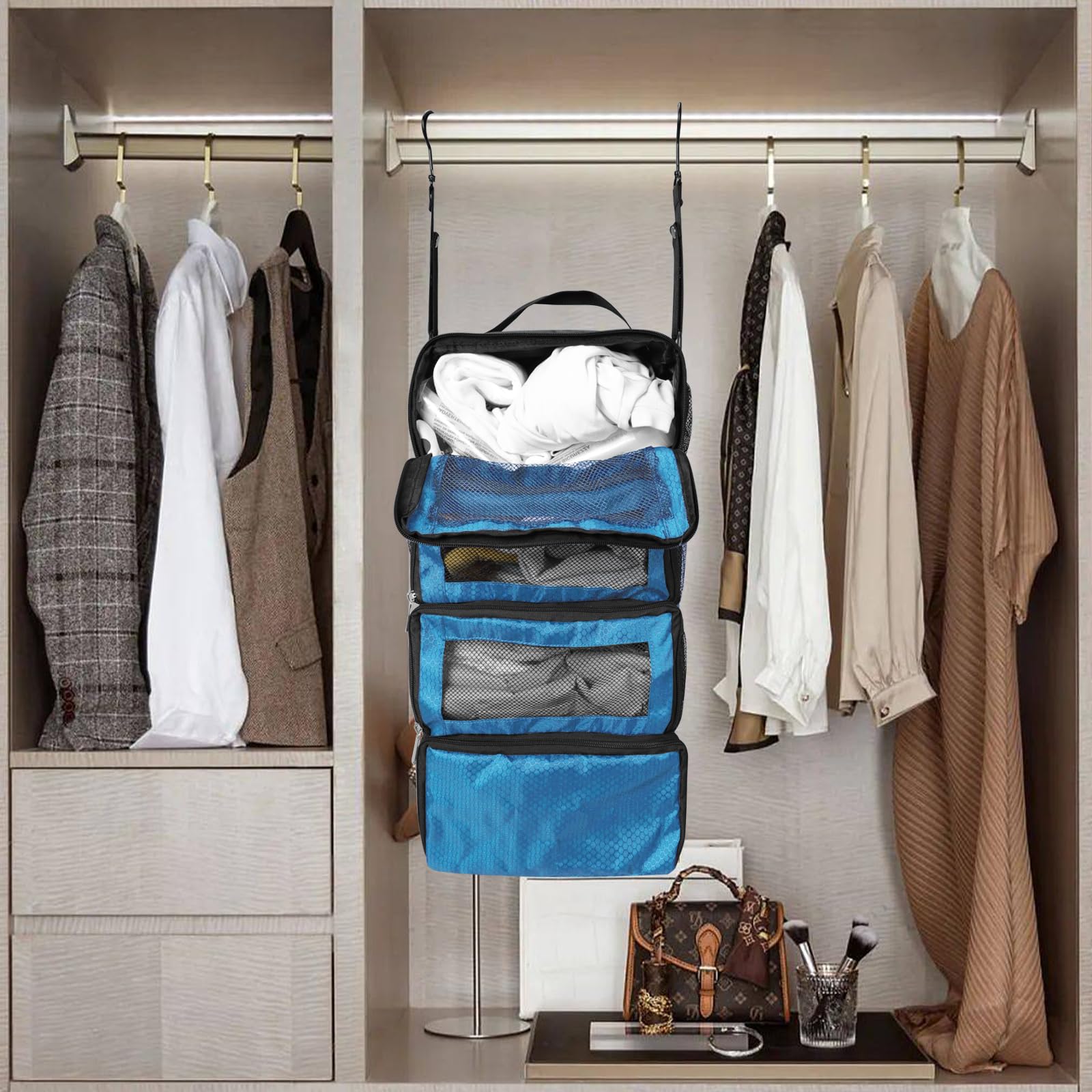 Portable Hanging Travel Organizer - Collapsible Suitcase Packing Cubes for Carry-On Luggage | Perfect for Business Trips, Vacations & Weekend Getaways