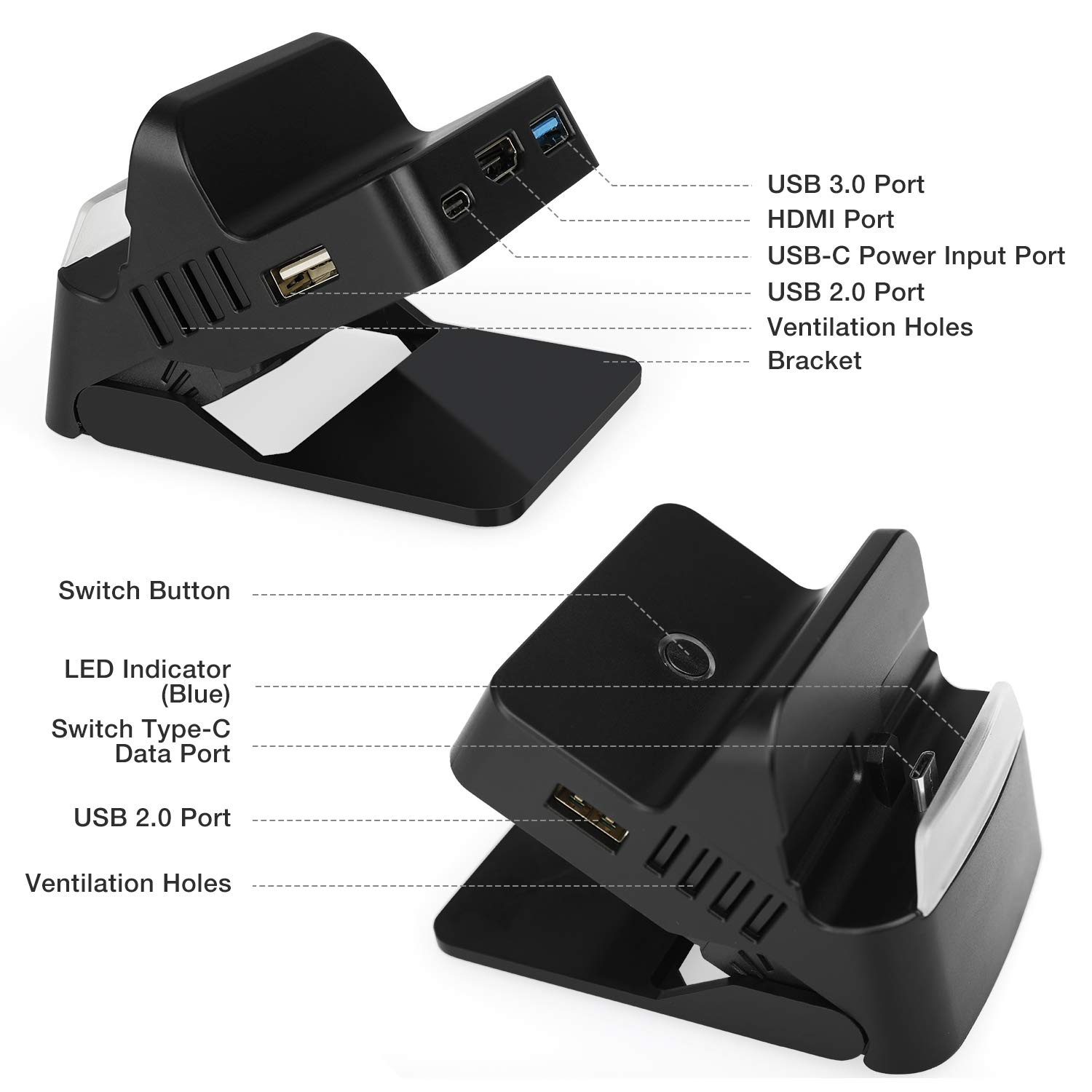 Nintendo Switch TV Dock Station - Portable Docking Base with HDMI & USB 3.0 Ports for Switch/Switch OLED - Fast Charging Adapter Cradle | Perfect for Home Gaming, Travel & Multiplayer Setup