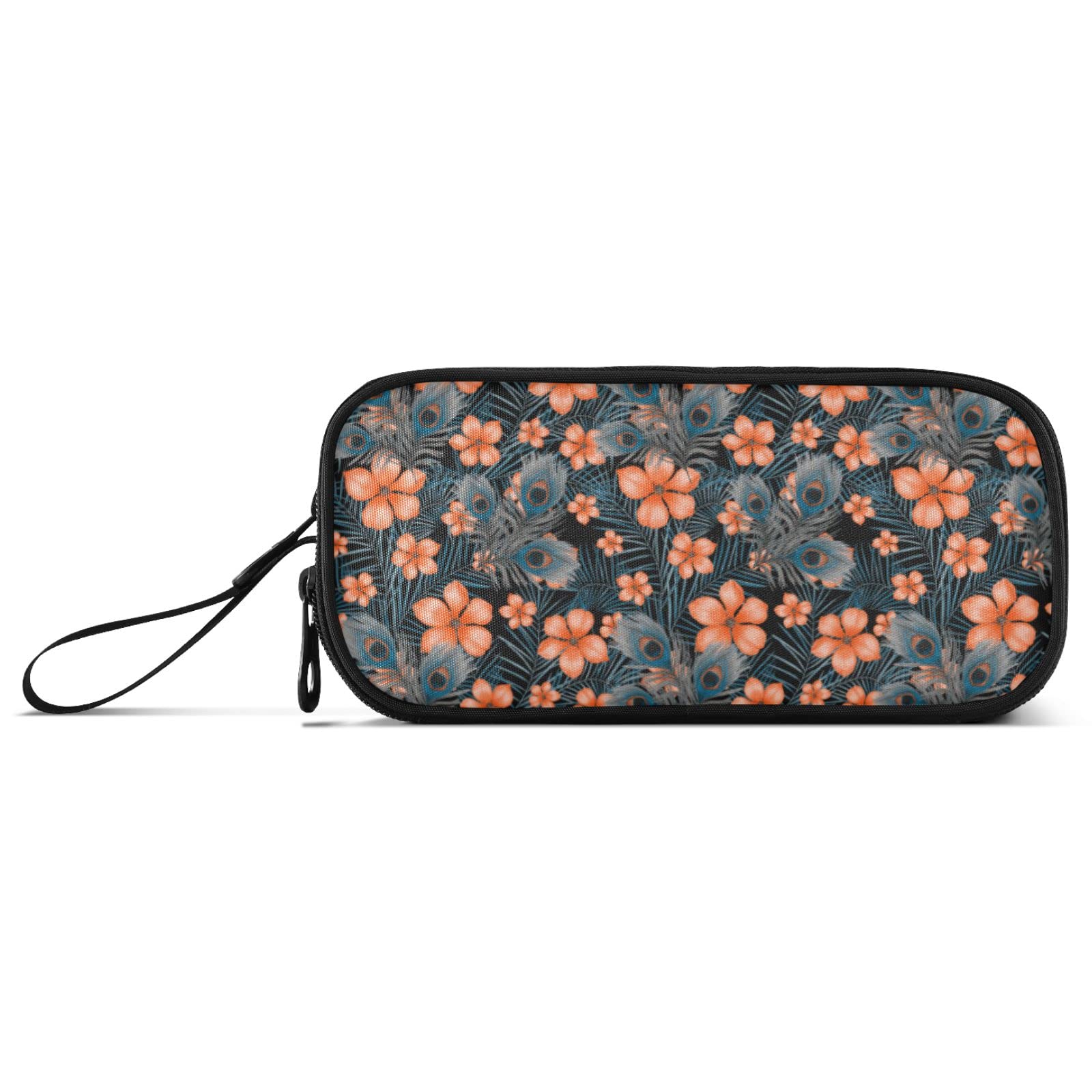 ALAZA Elegant Peacock Feather & Floral Design Nylon Pencil Case - Zippered Stationery Organizer for School, Office, College Students - Perfect for Women & Men (Great Gift for Back to School, Work Essentials)