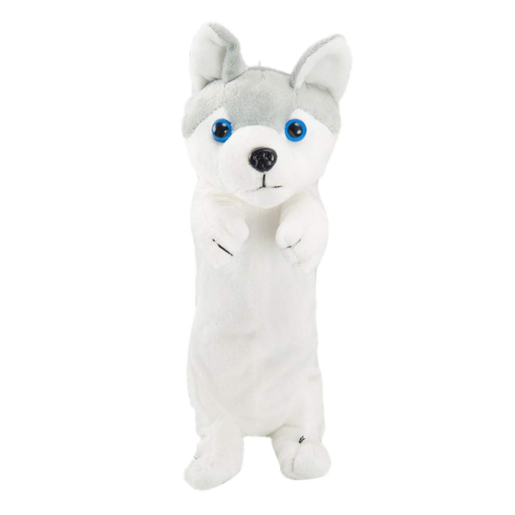 NUOBESTY Plush Dog Pencil Case - Cute Husky Stationery Pouch for School & Office - Animal-Themed Pen Storage Organizer - Perfect for Students, Teachers & Stationery Lovers (White)