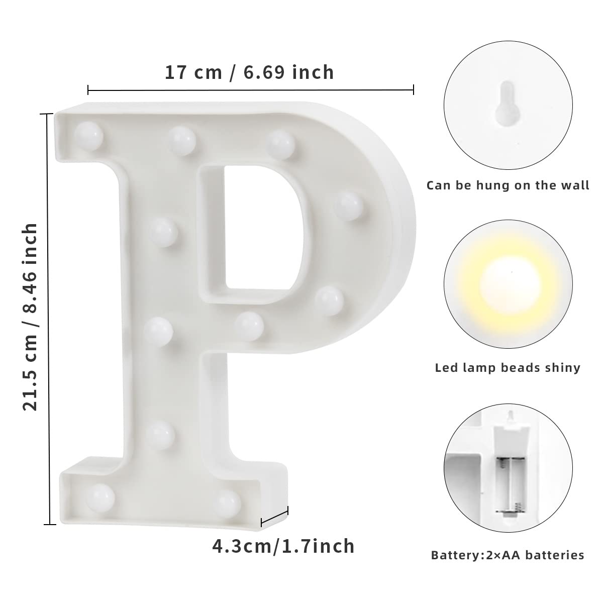 Laerjin LED Light Up Letters - Decorative Marquee Letter P with Lights for Night Light, Wedding, Birthday Party, Christmas & Home Bar Decor | Perfect for Bedroom, Nursery, Restaurant & Event Lighting