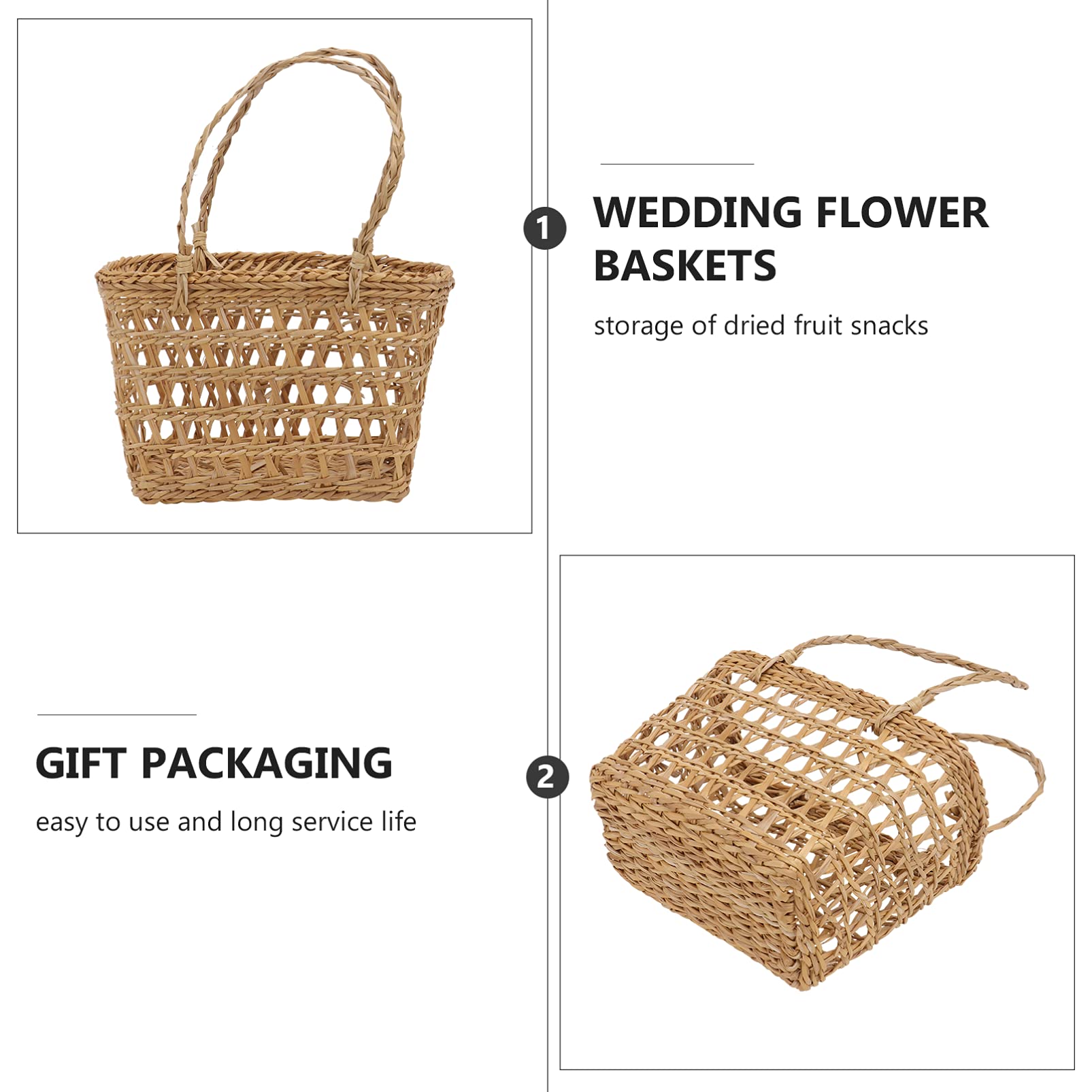 Happyyami 2-Pack Handwoven Rattan Storage Baskets - Boho Chic Flower Baskets for Home Decor, Table Centerpiece, Bathroom & Shelf Organization (Khaki) | Perfect for Farmhouse, Wedding, and Rustic Decor