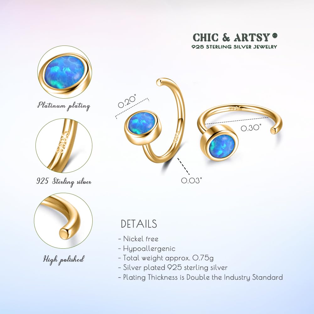 CHIC & ARTSY 925 Sterling Silver Dainty Hug Hoop Earrings with Synthetic Fire Opal/Turquoise/Moonstone/CZ - Elegant Tiny Hoop Earrings for Women | Perfect for Everyday Wear, Date Nights & Special Occasions