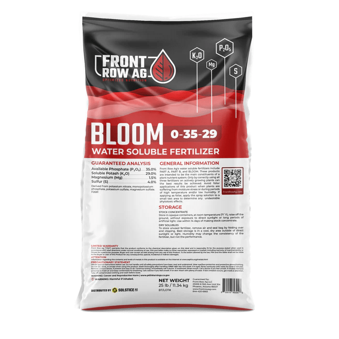Front Row Ag Soluble Fertilizer BLOOM (0-35-29) - High Phosphorus & Potassium Plant Food for Flowering & Fruiting Plants | Ideal for Hydroponics, Greenhouses & Home Gardens