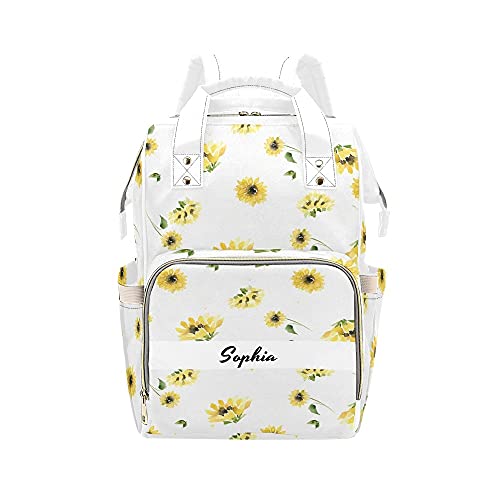 Custom Personalized Sunflower Diaper Bag - Adjustable Shoulder Strap Mummy Backpack & Tote for Nursing Moms | Baby Shower Gift | Perfect for Daycare, Travel & Outings