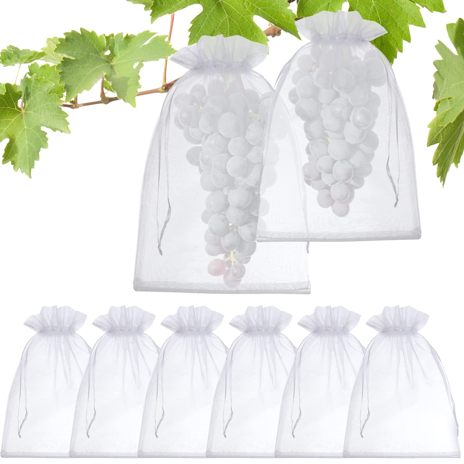 50 Pcs 8x12 Inch White Fruit Protection Bags with Drawstring - Breathable Mesh Netting Bags for Grapes, Mangoes, Apples & Garden Vegetables - Perfect for Organic Farming, Pest Control & Tree Protection