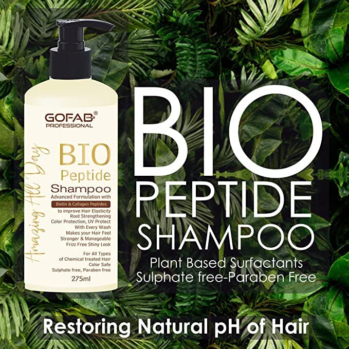 GOFAB Professional Biotin Collagen Peptide Shampoo & Conditioner Set - 275ml for Damaged Hair Repair, Root Strengthening & Intense Hydration | Salon-Quality Hair Care for Dry, Brittle & Color-Treated Hair