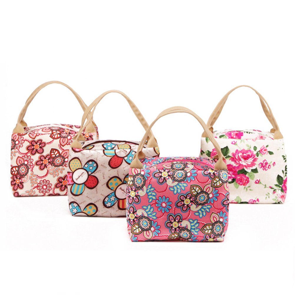 LEFV™ Insulated Lunch Bag for Women - Reusable Zippered Tote for Work, School, Picnics & Travel - Fashionable Peony Design Lunch Box & Grocery Organizer - Perfect for Office Meals, Beach Trips & Makeup Storage