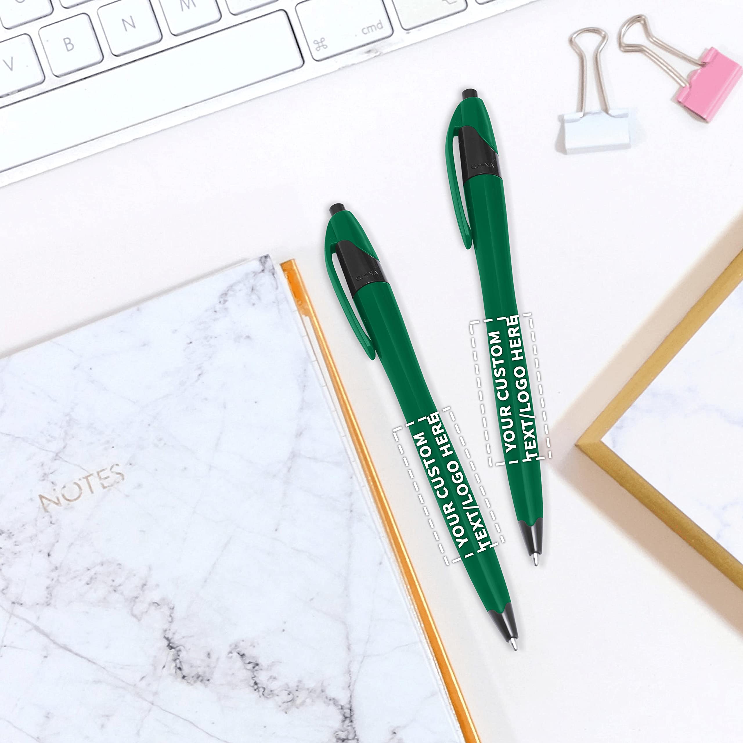 10-Pack Customizable Click Action Pens with Black Ink - Personalized Text & Logo - Vibrant Plastic Pens for Office, School & Promotional Giveaways