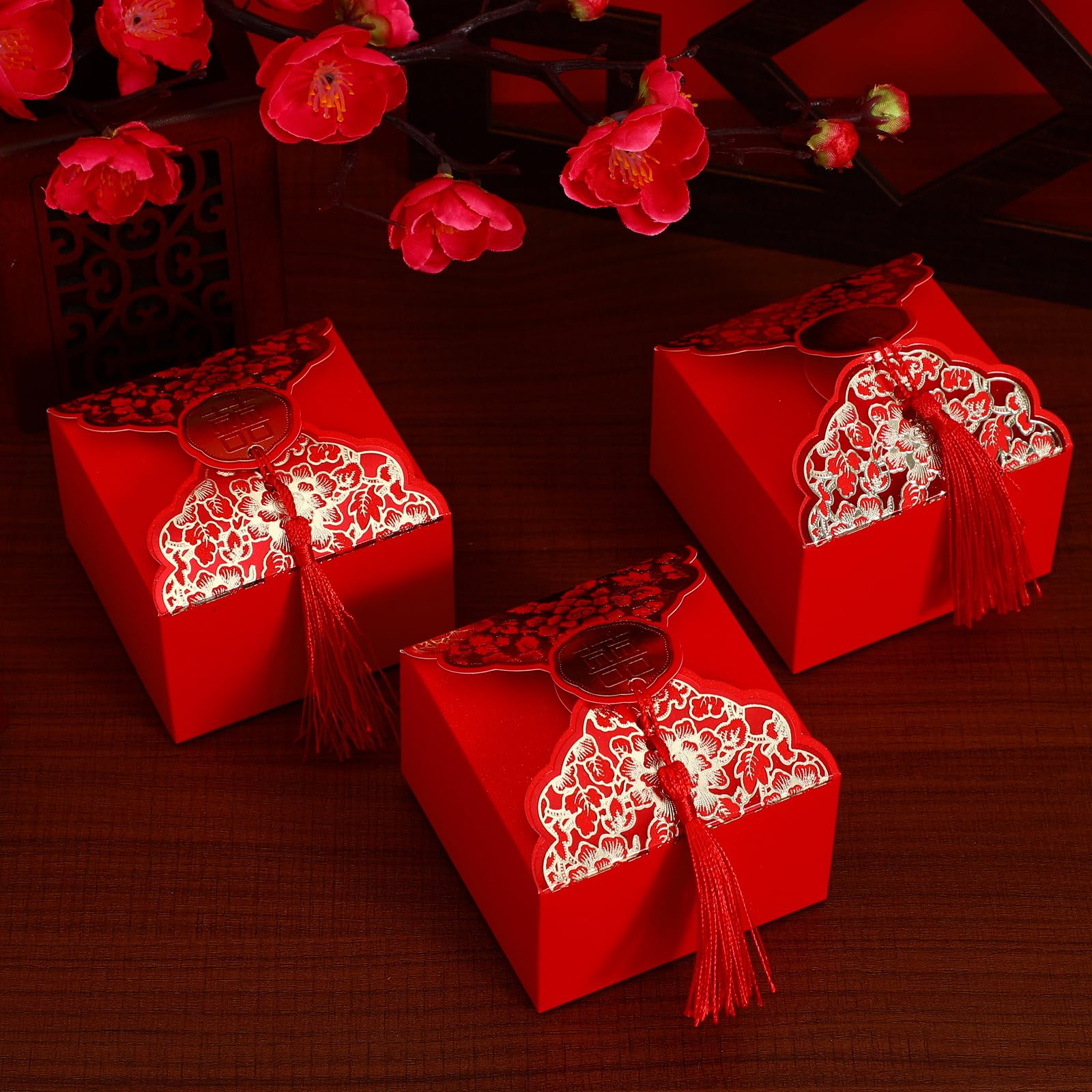 20pcs Chinese Style Wedding Favor Boxes with Tassels - Red Candy Chocolate Gift Boxes for Wedding, Baby Shower, Birthday Party | Perfect for Asian-Themed Celebrations & Event Decorations