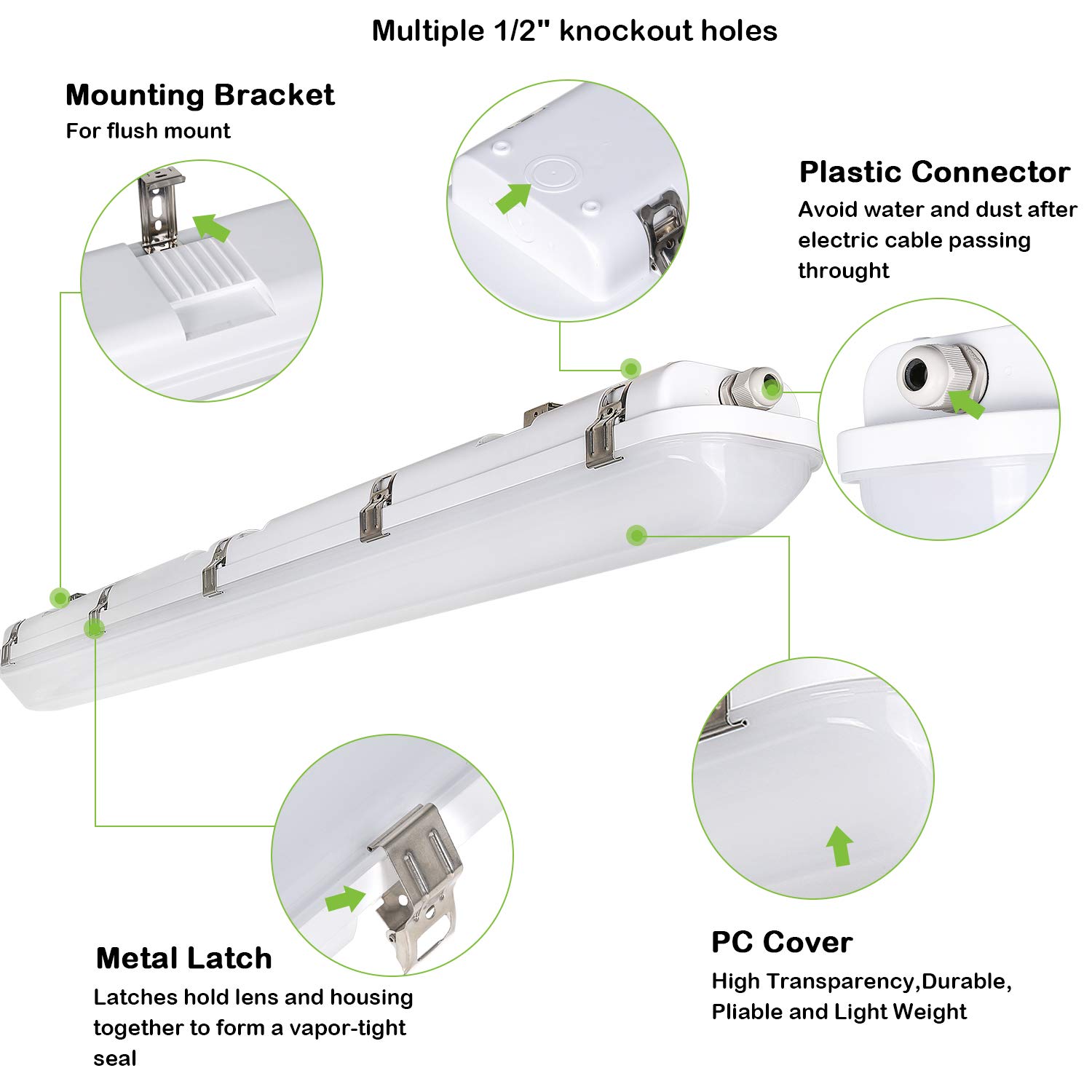 Hykolity 4FT LED Vapor Tight Light Fixture - 40W/50W/60W Selectable, 4000K/5000K/6000K CCT, 130lm/W, Waterproof IP65 - Ideal for Parking Garages, Carports, Car Washes & Industrial Areas (4-Pack)