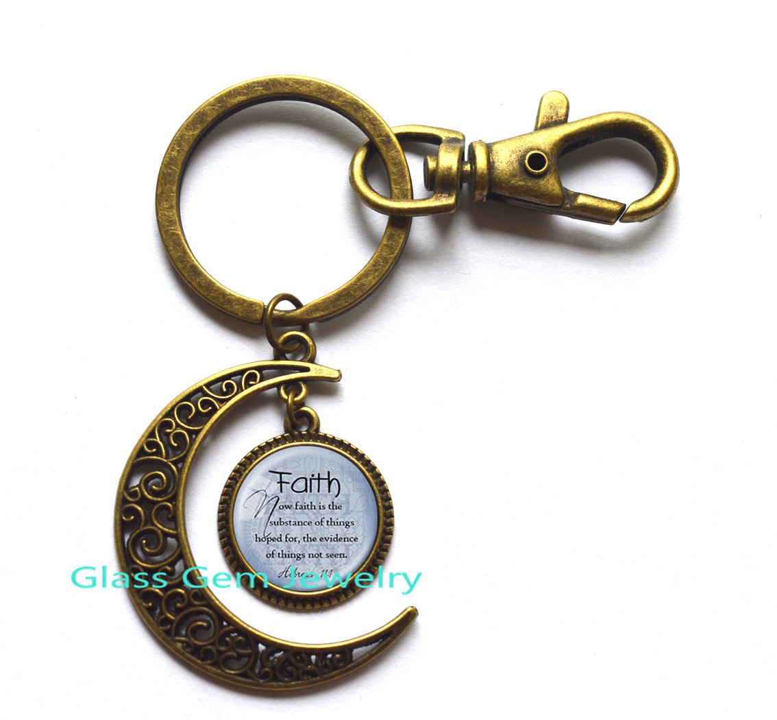 FAITH HEBREWS 11:1 Moon Keychain - Inspirational Bible Verse Jewelry with Scripture Quote - Christian Gift for Women & Men - Perfect for Daily Use, Church, Baptism & Spiritual Encouragement