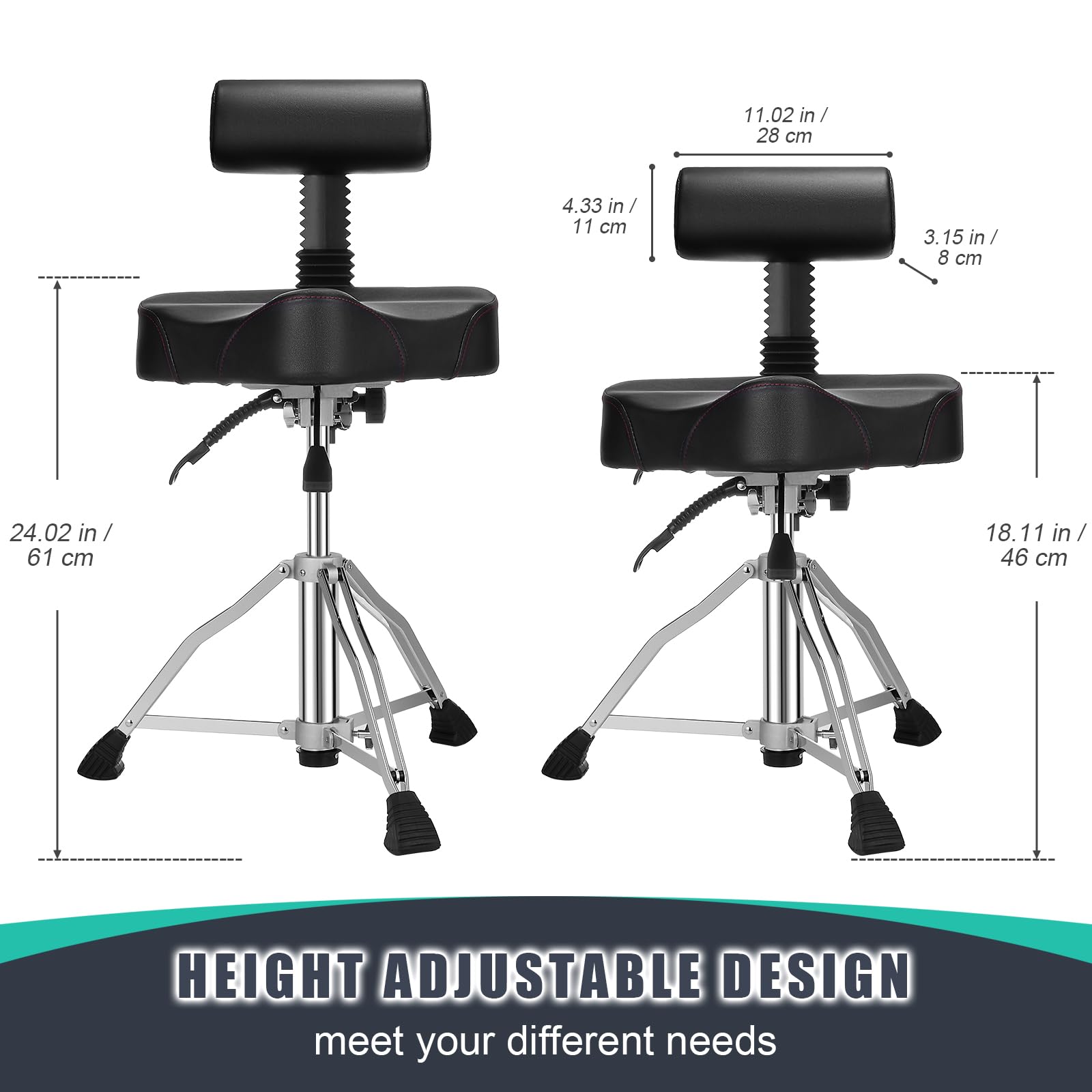 Adjustable Hydraulic Drum Throne with Memory Foam Seat & Backrest - Motorcycle Style Drum Chair for Adults & Professionals | Perfect for Drummers, Studio Sessions & Live Performances