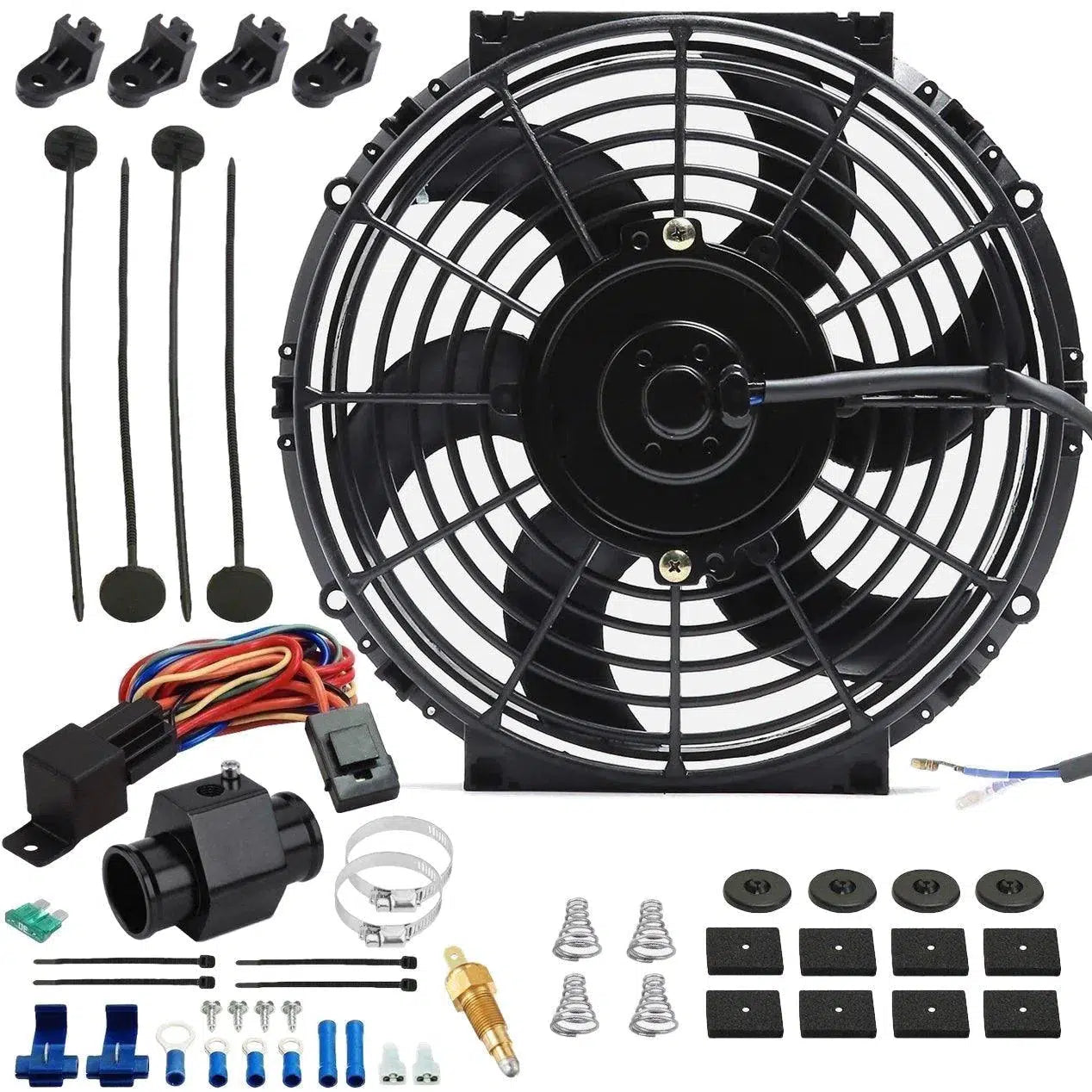 10-11 Inch 130W Electric Fan Radiator Hose Adapter Kit with Grounding Switch - Perfect for Car Cooling System Upgrades & Engine Temperature Control
