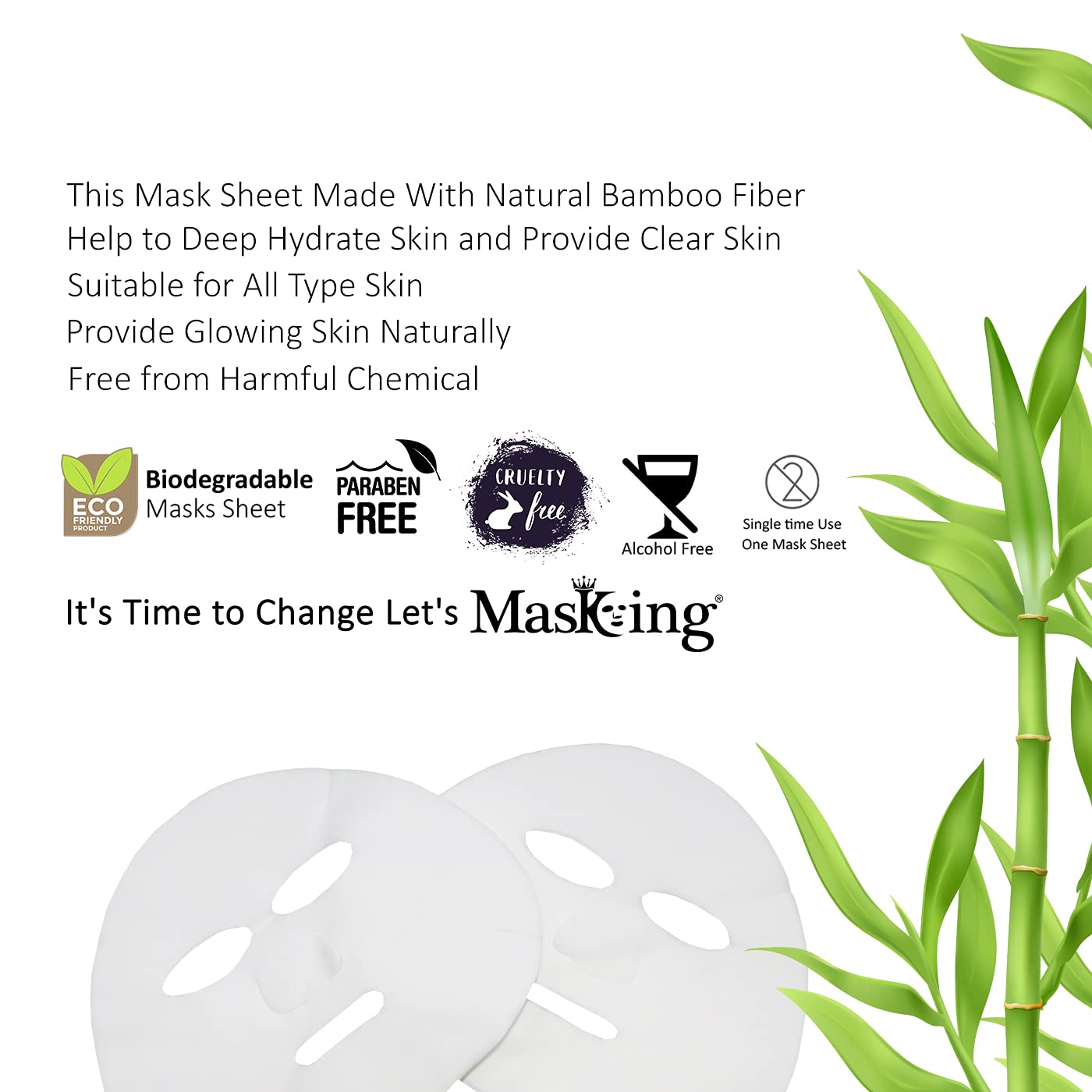 Bamboo Facial Sheet Mask Set - Papaya, Saffron, Algae, Watermelon & Tea Tree for Glowing Skin | Hydrating & Brightening Face Mask for Women & Men | 100ml Combo Pack of 5 | Perfect for Spa Day, Self-Care Routine & Gift Giving