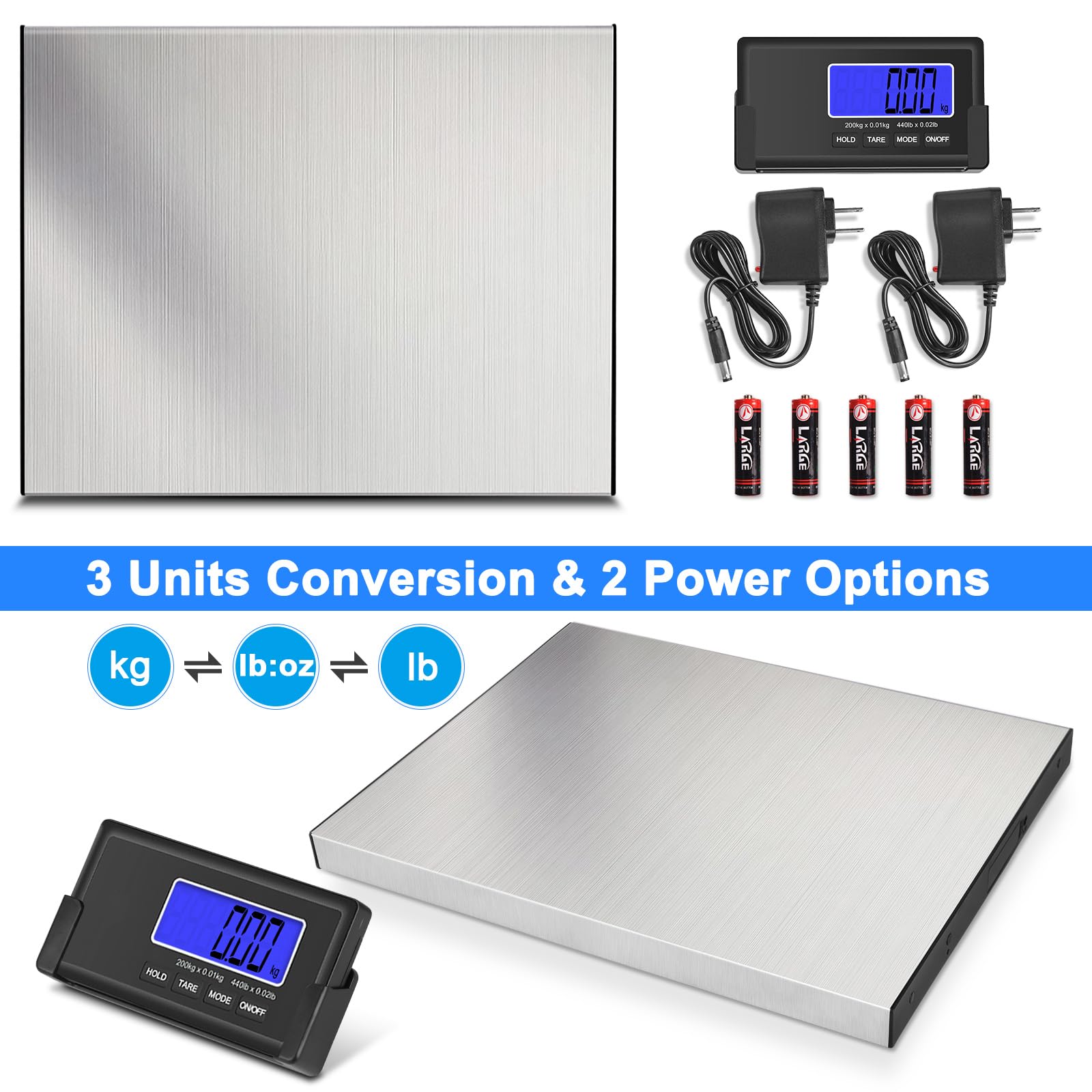 THINKSCALE 440lbs Digital Shipping Scale with 10g Precision - Wireless LCD Display Heavy Duty Postal Scale - Stainless Steel Large Platform for Packages, Luggage & Parcels - Perfect for Home, Office & Warehouse Shipping Needs
