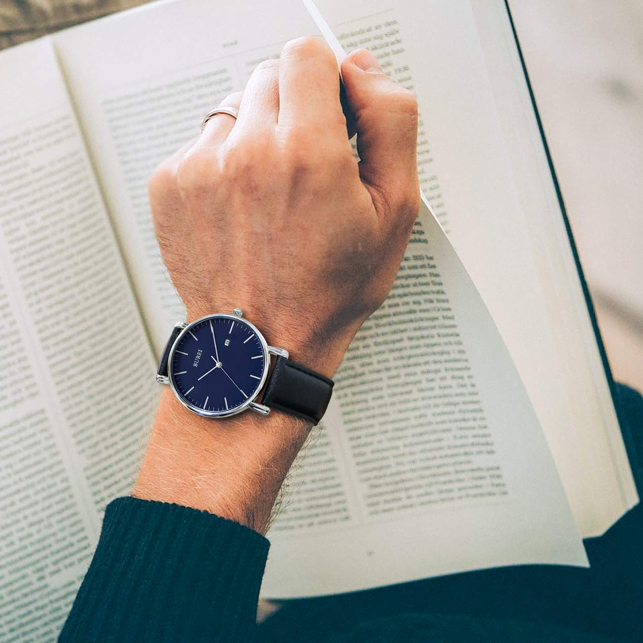 BUREI Men's Minimalist Analog Leather Quartz Watch - Waterproof Fashion Wristwatch for Business & Casual Wear | Perfect for Office, Dating & Everyday Use