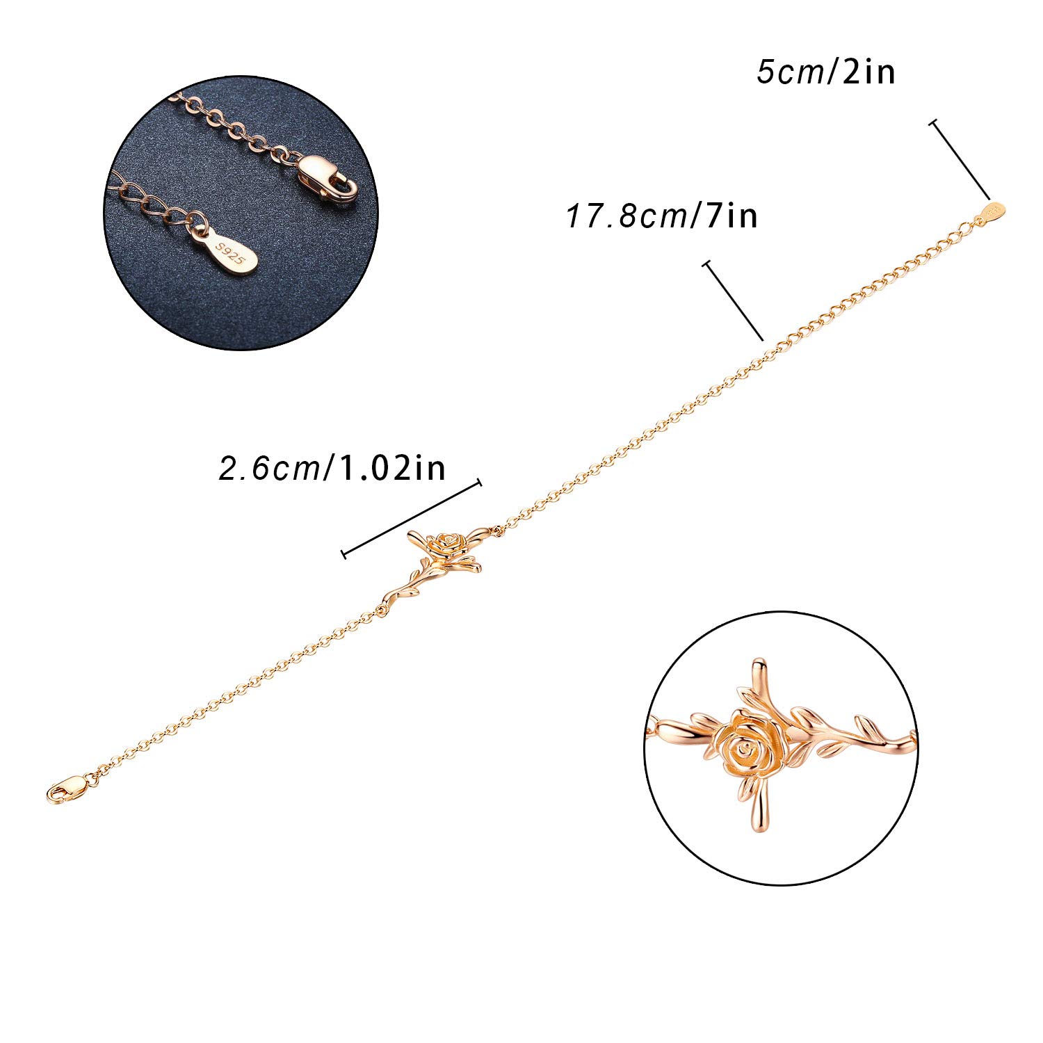 CUOKA MIRACLE Cross Bracelet - S925 Sterling Silver Rose Flower Bracelet with Rose Gold Plating, Religious Jewelry for Women, Men & Teens - Perfect Christmas Gift, Baptism, Confirmation & Everyday Faith Wear