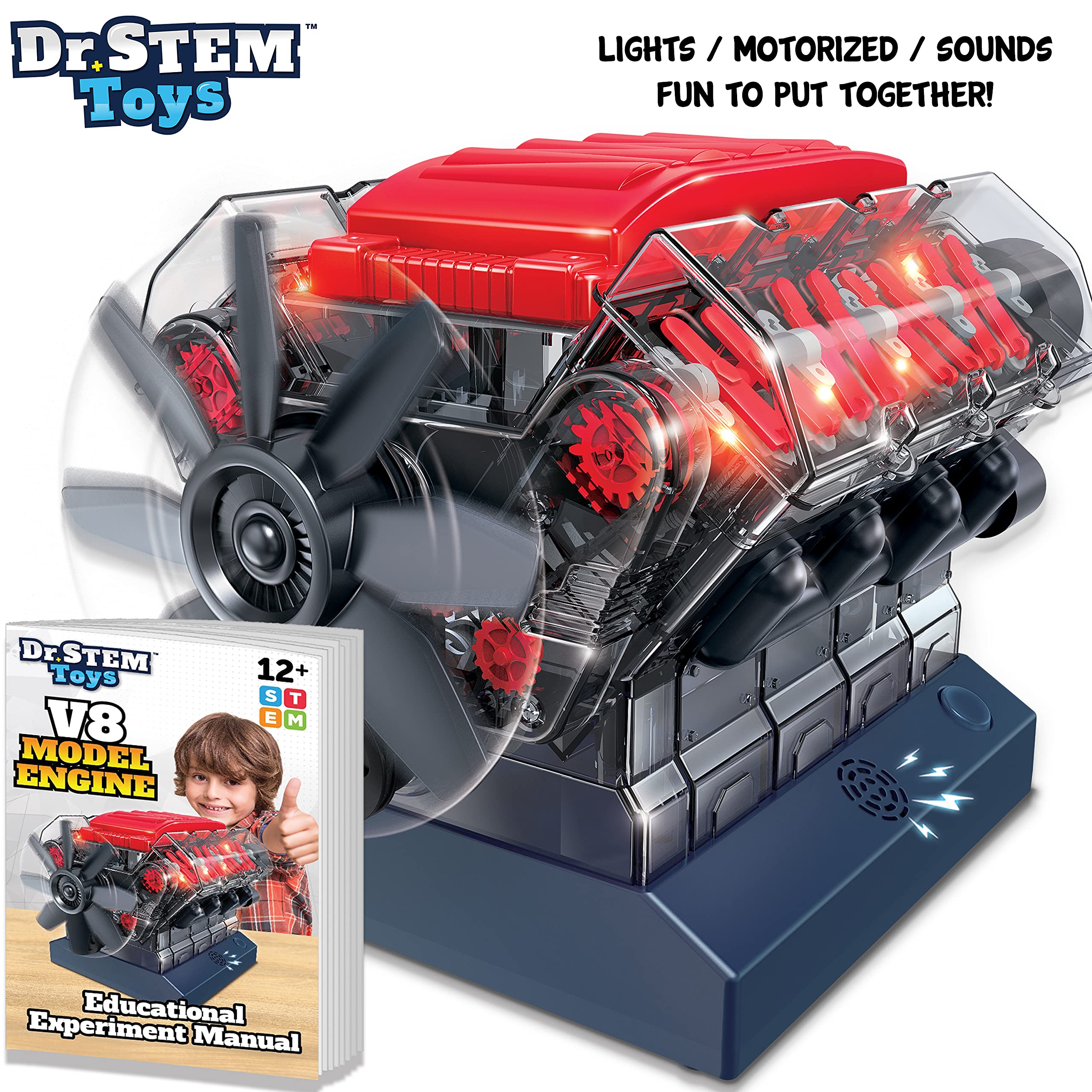 Dr. STEM Toys V8 Model Engine Kit - DIY Educational Science Toy for Kids & Adults - Build Your Own Working V8 Engine - Perfect for STEM Learning, Science Projects & Car Enthusiasts
