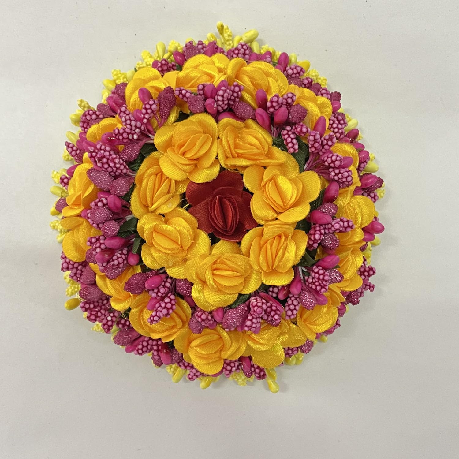 GuruEmbelish Bridal Bun Juda Gajra Maker - White & Yellow Floral Hair Accessories for Women & Girls (1Pc) - Perfect for Weddings, Parties & Traditional Indian Hairstyles