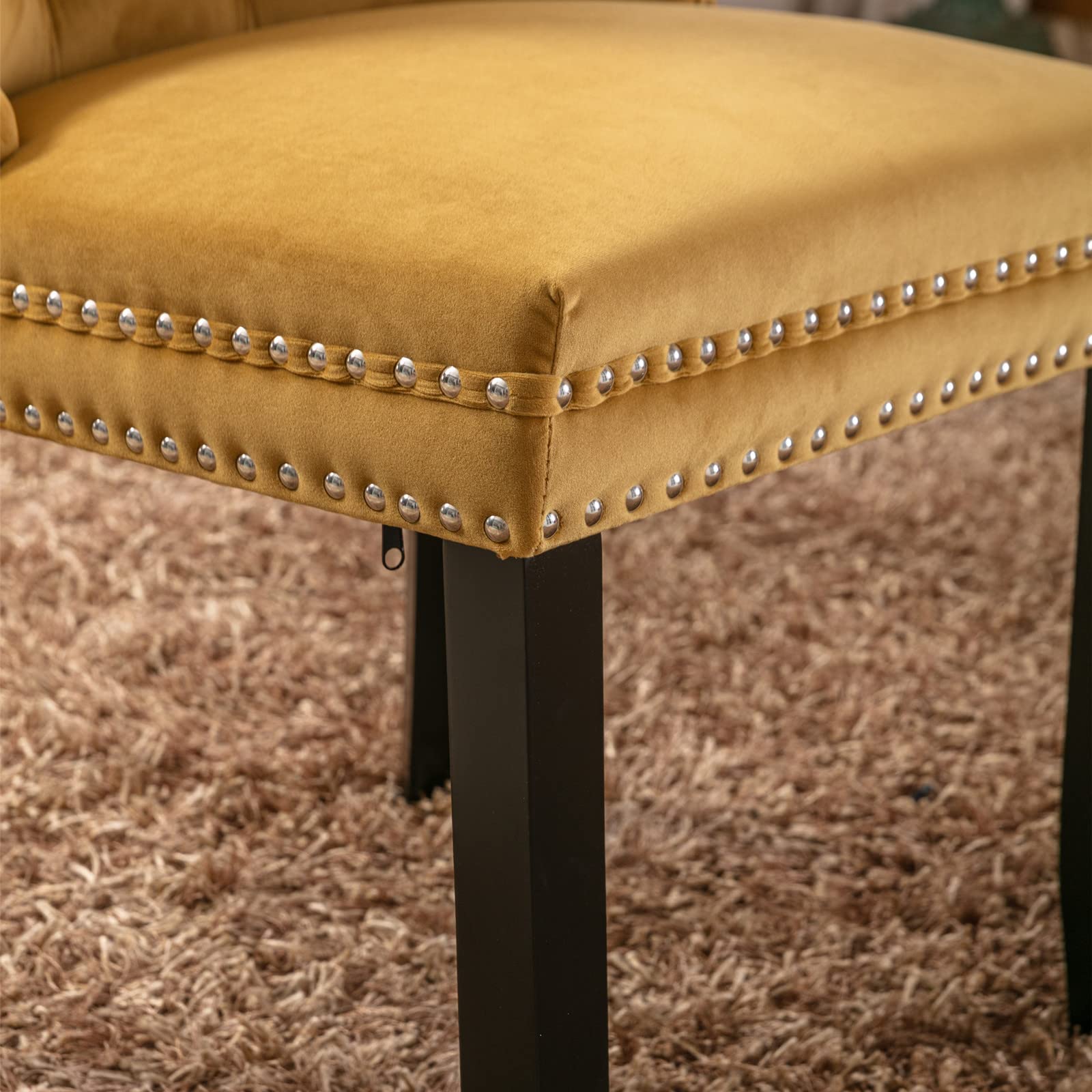 Luxury Velvet Upholstered Dining Chairs Set of 2 - Gold Button Tufted Accent Chairs with Nailhead Trim & Ring Pull Back for Elegant Dining Room Decor | Perfect for Home, Restaurant, and Office Use