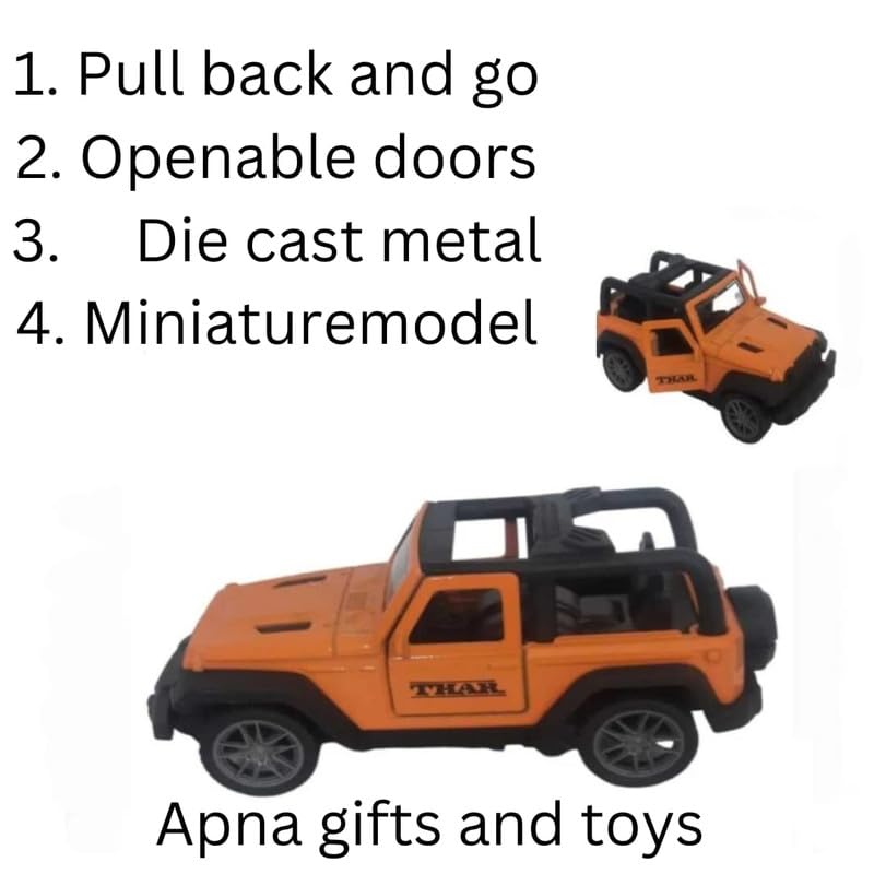 COLLEN ARRAY Mini Thaar Metal Pull Back Action Car Toy for Kids - Random Color (Pack of 1) - Perfect for Birthday Gifts, Party Favors & Pretend Play