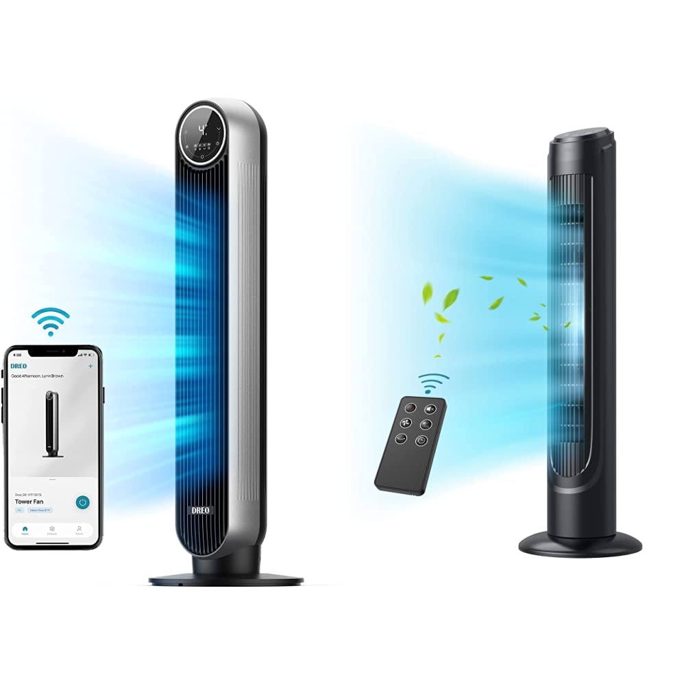Dreo Nomad One & Cruiser Pro Tower Fan with Remote - 24ft/s High Velocity, 90° Oscillating, Ultra Quiet Cooling, 12 Speed Modes & 12H Timer - Perfect for Bedroom, Office & Home Use